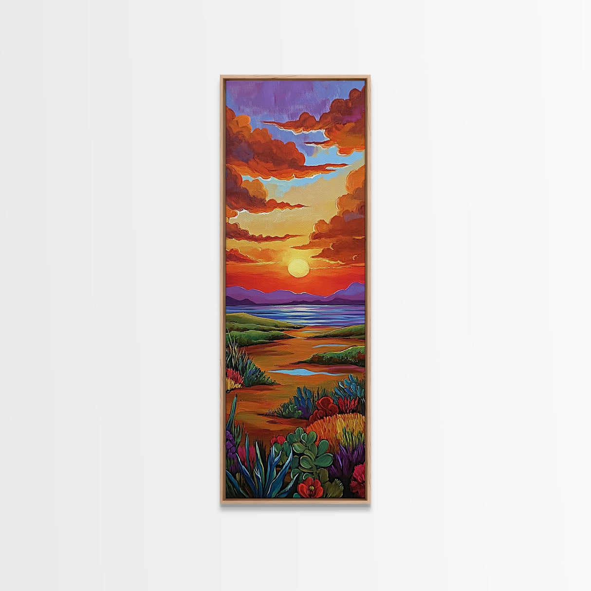 Sunset Field, Desert Painting, Framed Canvas Print, colorful desert horizon landscape wall art, autumn tones, boho entryway accent