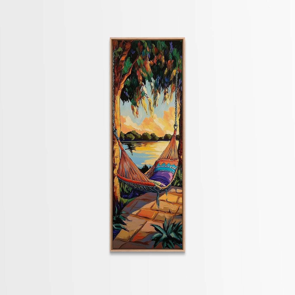 Hammock, Sunset, Relaxation, Trees, Framed Canvas Print, Boho Patio Wall Decor, Summer Vibes, Chill Outdoor Art, Serene Living Room Accent