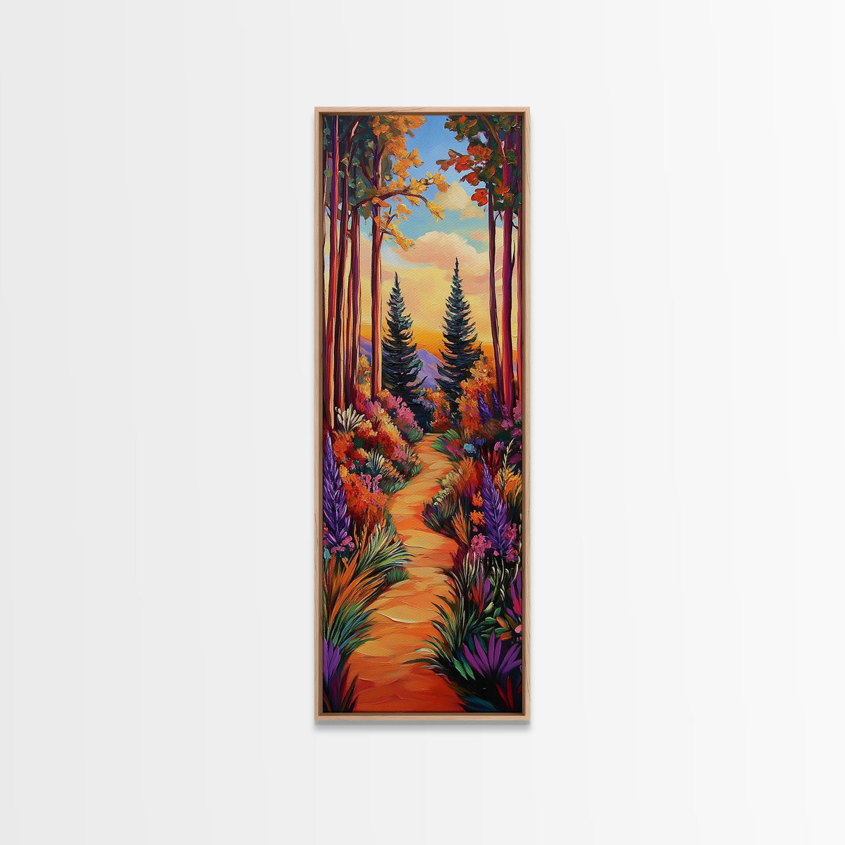 Forest Trail, Autumn Trees, Vibrant Nature Pathway, Fall Wall Art, Whimsical Landscape Style, Entryway Decor, Canvas Print