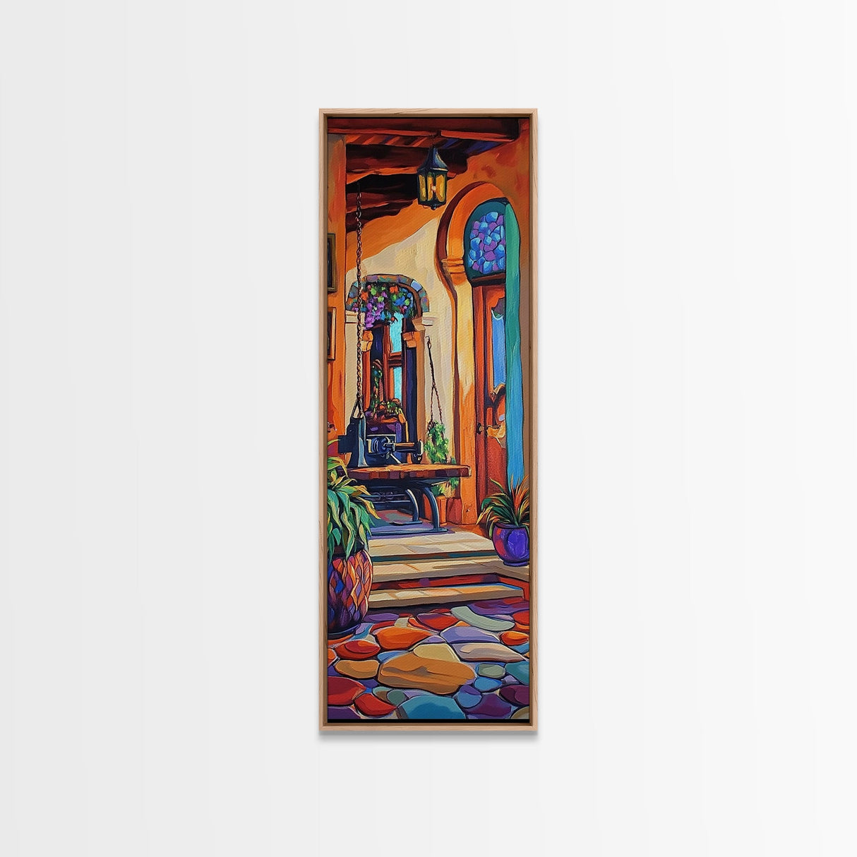 Spanish Rustic Courtyard Art, Framed Canvas Print vibrant Mexican home decor, boho kitchen wall art, hacienda inspired, warm earthy tones