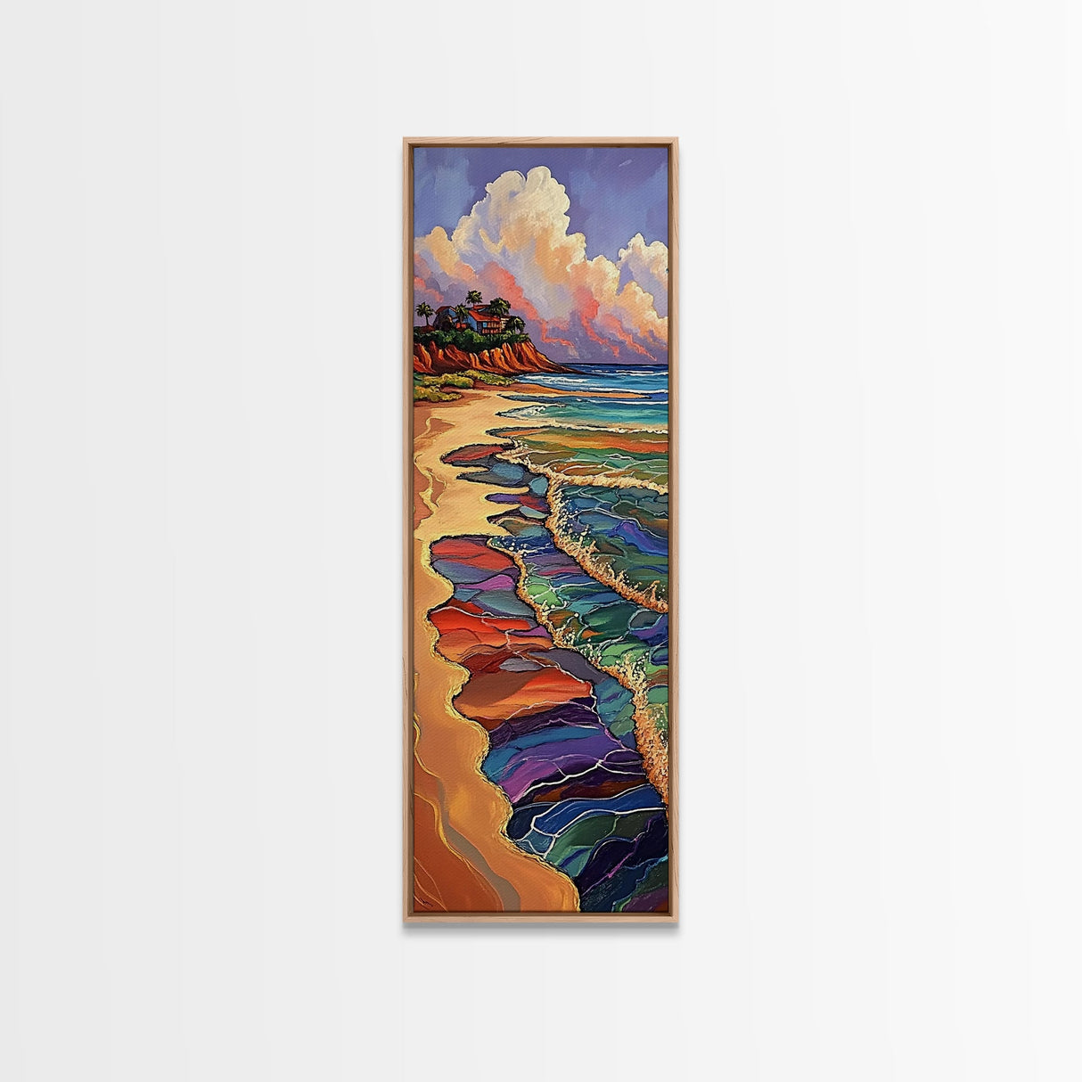 Tropical Beach, Sunset, Color Waves Canvas Print, Vibrant Ocean Art, Coastal Kitchen Wall Decor, Bohemian Island Landscape