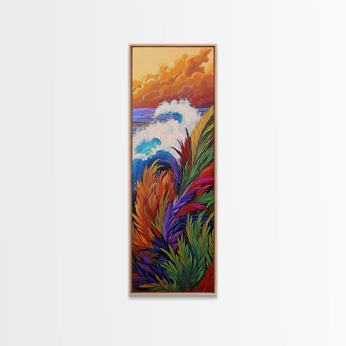 Colorful Wave, Ocean Sunset, Coastal Wall Decor, Framed Canvas Print, Vibrant Seascape Art, Beach House Accent, Boho Living Room Art