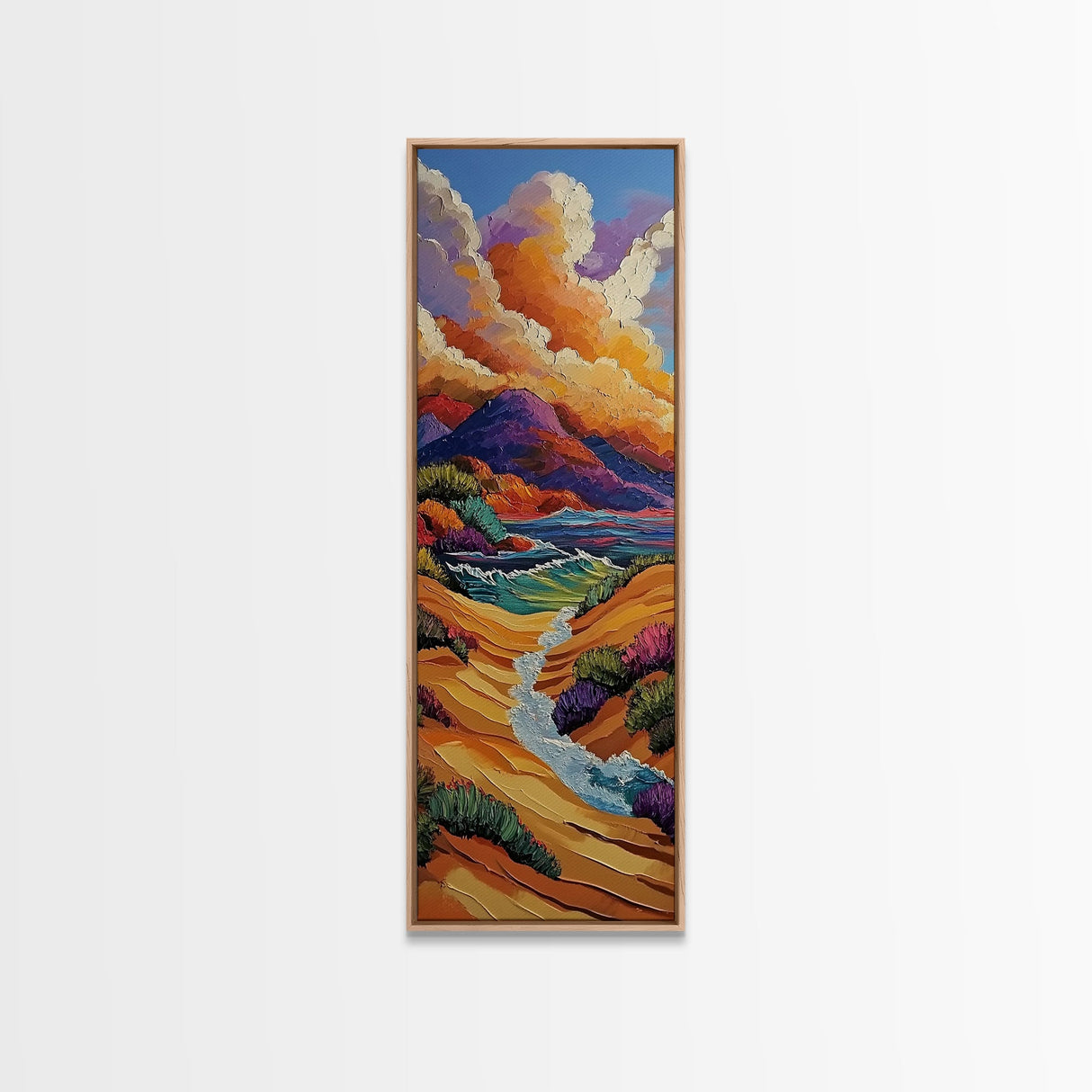 Dunes River, Mountains, Sunset, Framed Canvas Print, southwestern art, fall landscape painting, rustic home hallway wall decor