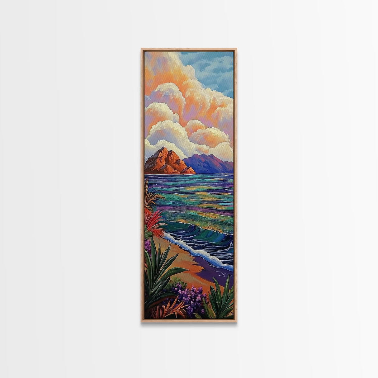 Tropical Coastal, Ocean, Horizon - Framed Canvas Print, tropical beach wall art, boho island painting, living room or vacation rental décor