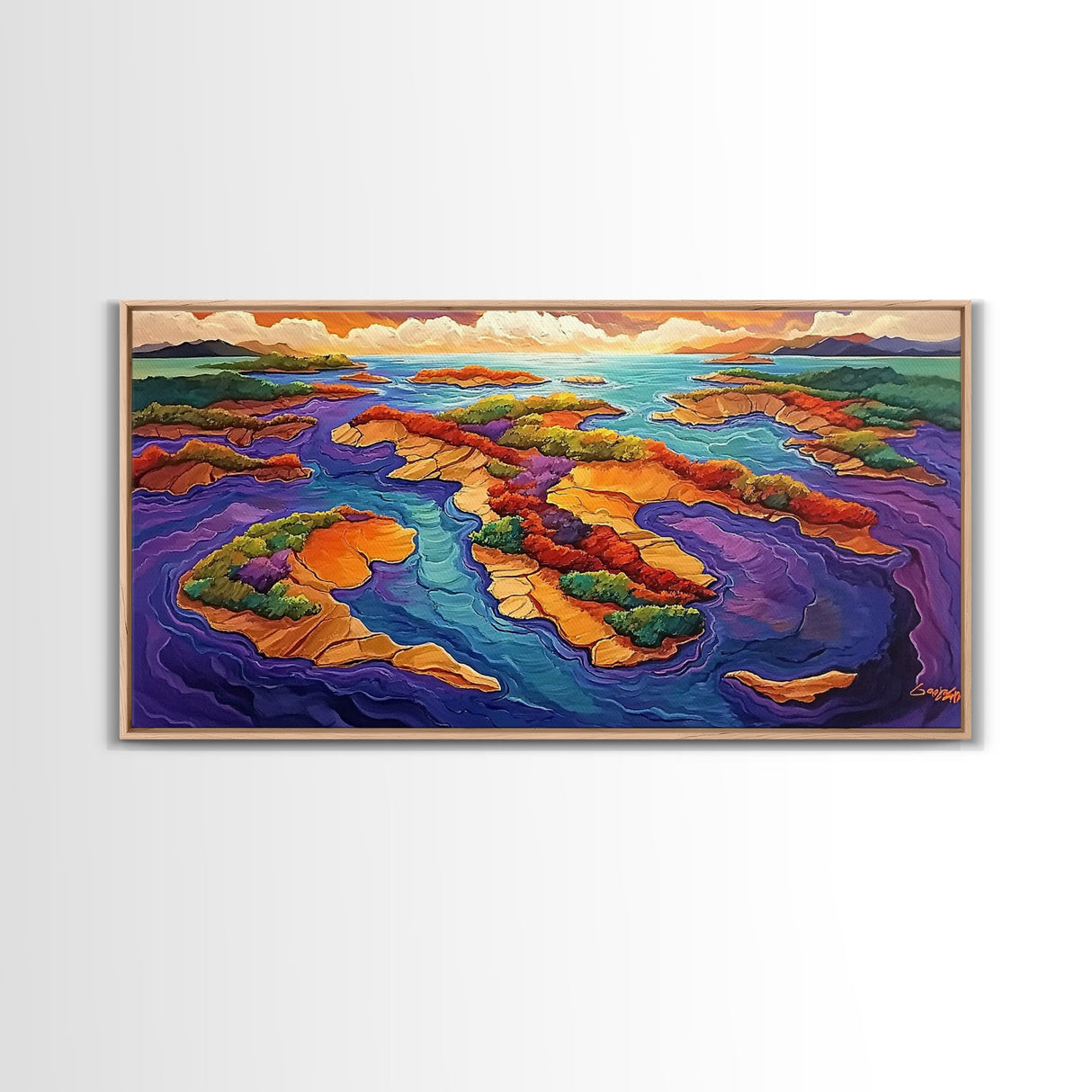 Sunset Island, Vibes, Tropical, Canvas Print, coastal landscape wall art, tropical home decor, beach house art, colorful ocean print