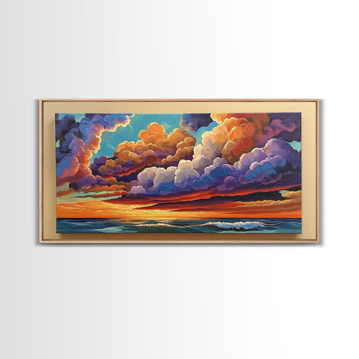 Sunset Sky, Ocean, Dreamscape, Canvas Print, colorful wall art, dreamy cloudscape, living room decor, vibrant fantasy atmosphere