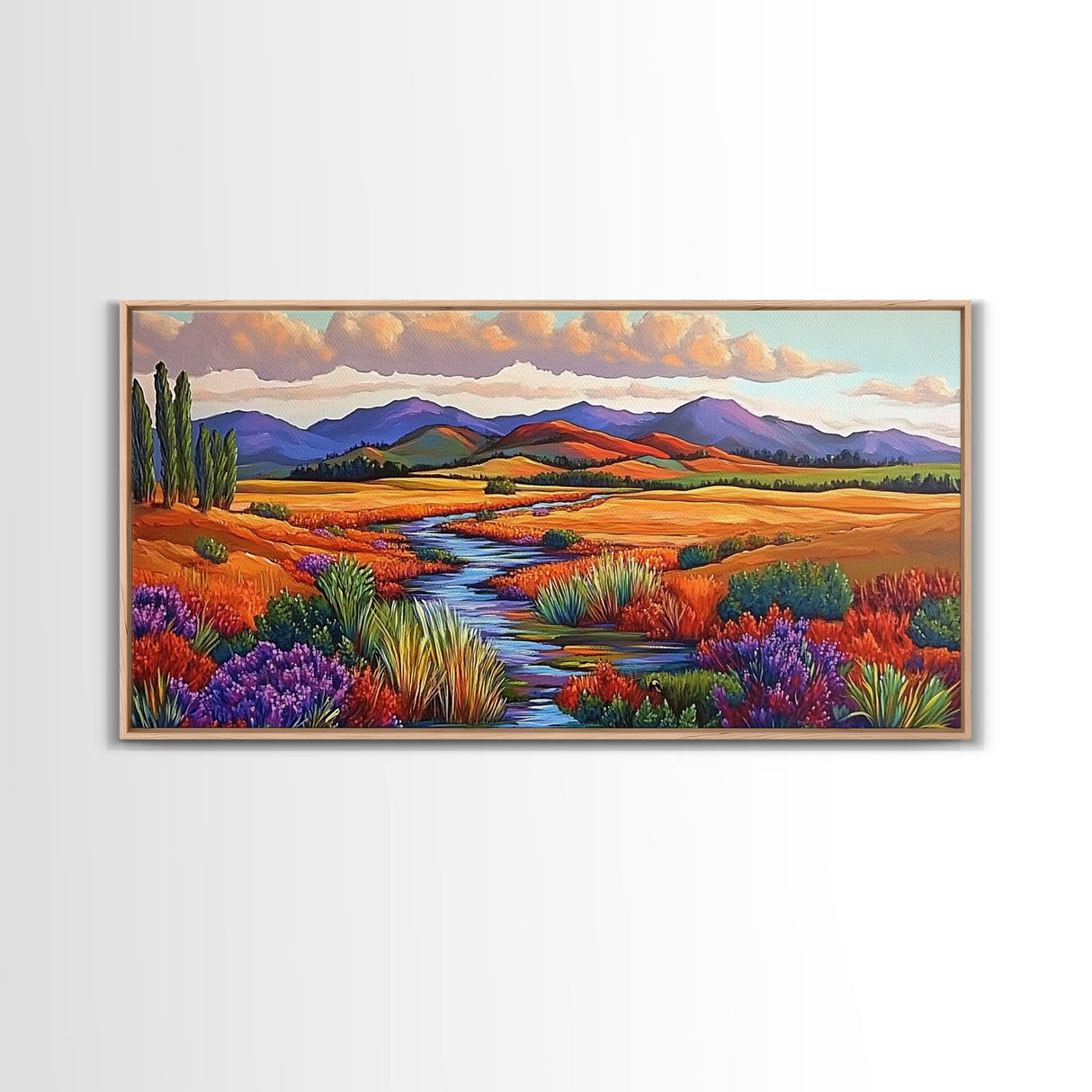 Autumn River, Golden Fields, Mountain View, Canvas Print, Fall Landscape Wall Art, Rustic Living Room Art, Seasonal Entryway Decor
