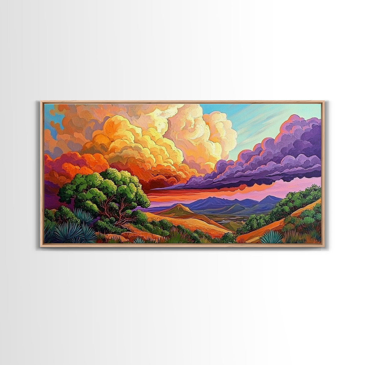 Desert Mountains, Sky, Sunset Clouds, Framed Canvas Print, Colorful Landscape Art, Office Wall Decor, Western Scenery, Autumn Vibes