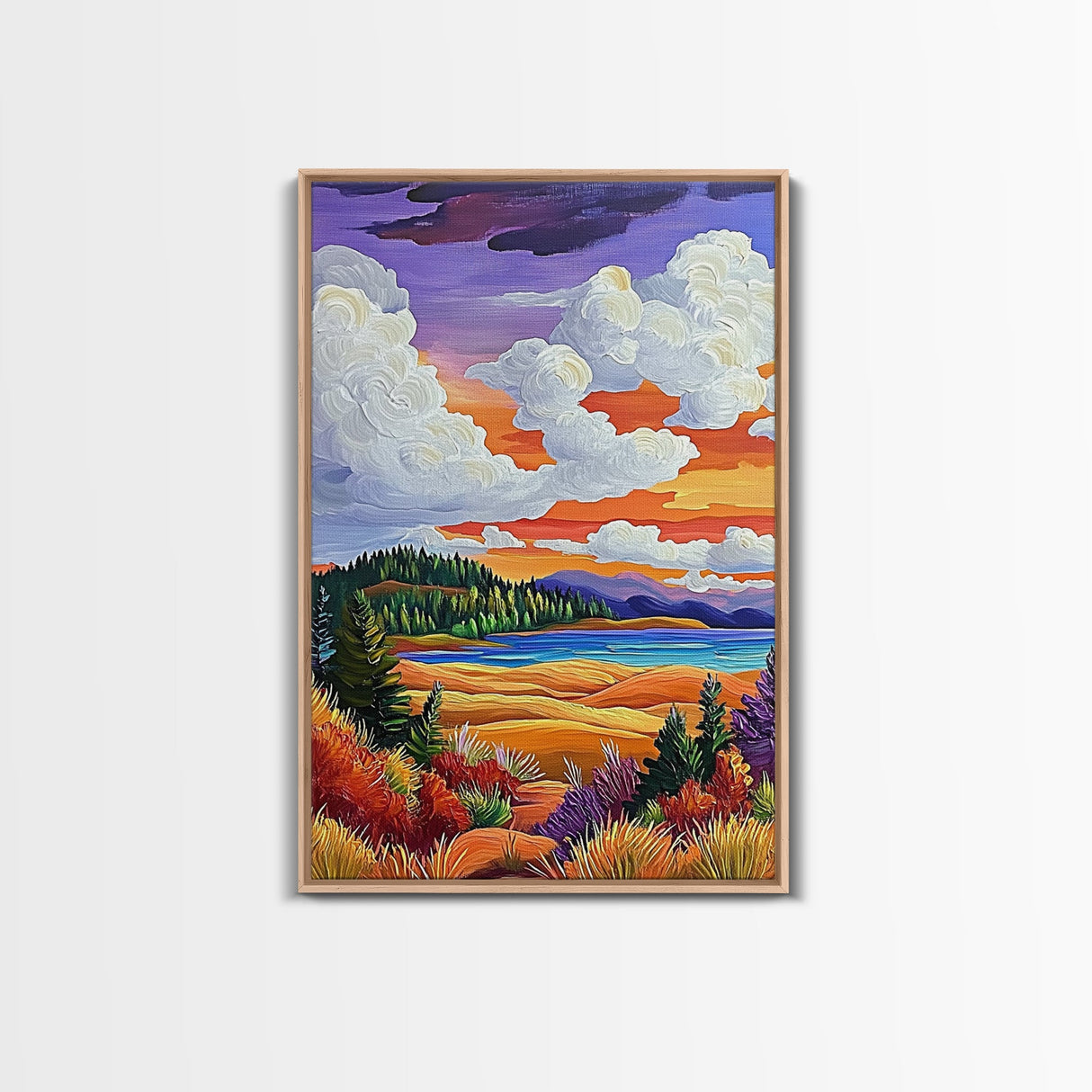 Autumn Fields Art, Colorful Fall Landscape, Cozy Sunset Decor, Nature Vibes Print, Framed Canvas Print, Bedroom Wall Art, rustic style