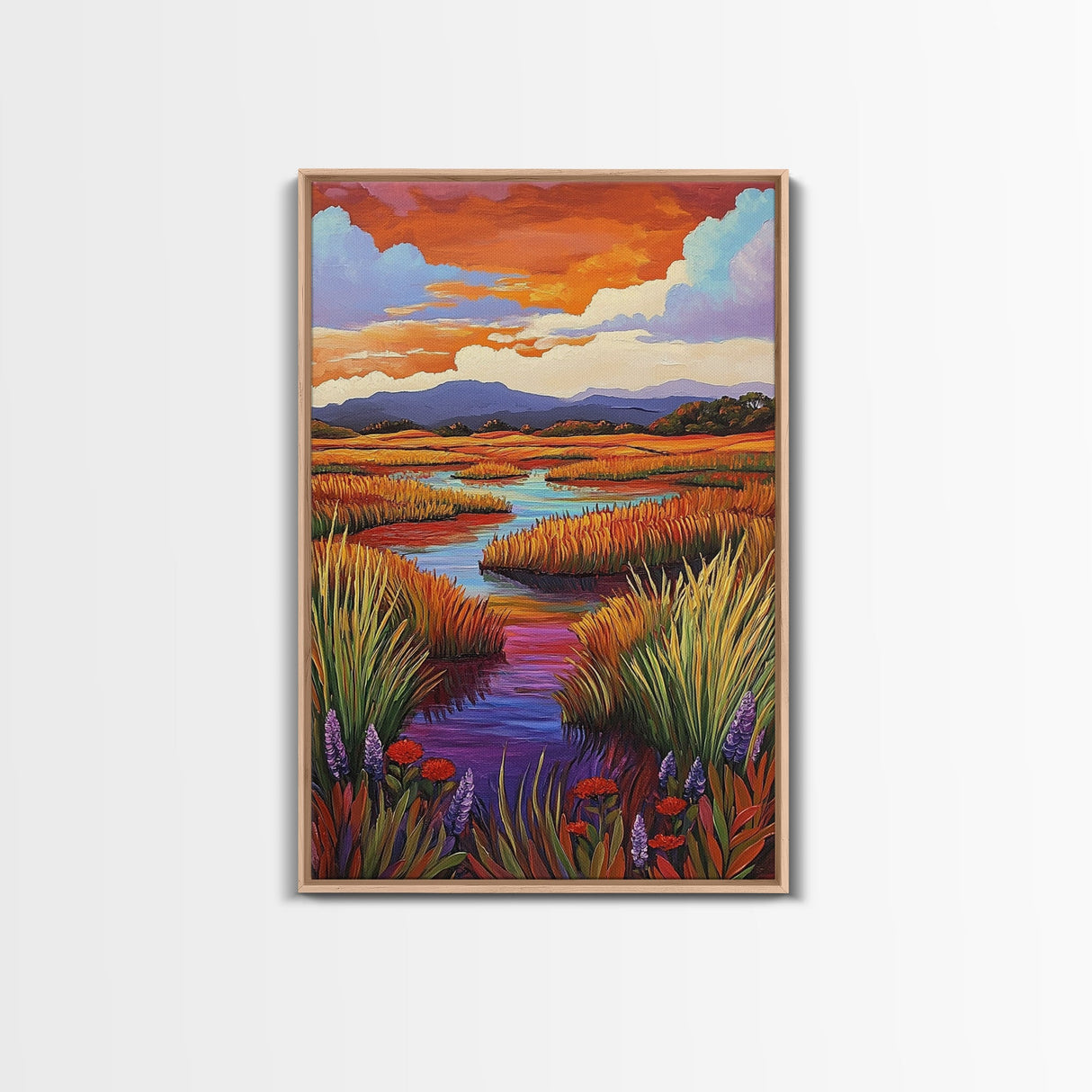 Autumn Wetlands, Sunset Marsh, Nature Escape, Rustic Color Landscape, Farmhouse Style, Fall Decor, Canvas Print, Entryway Wall Art