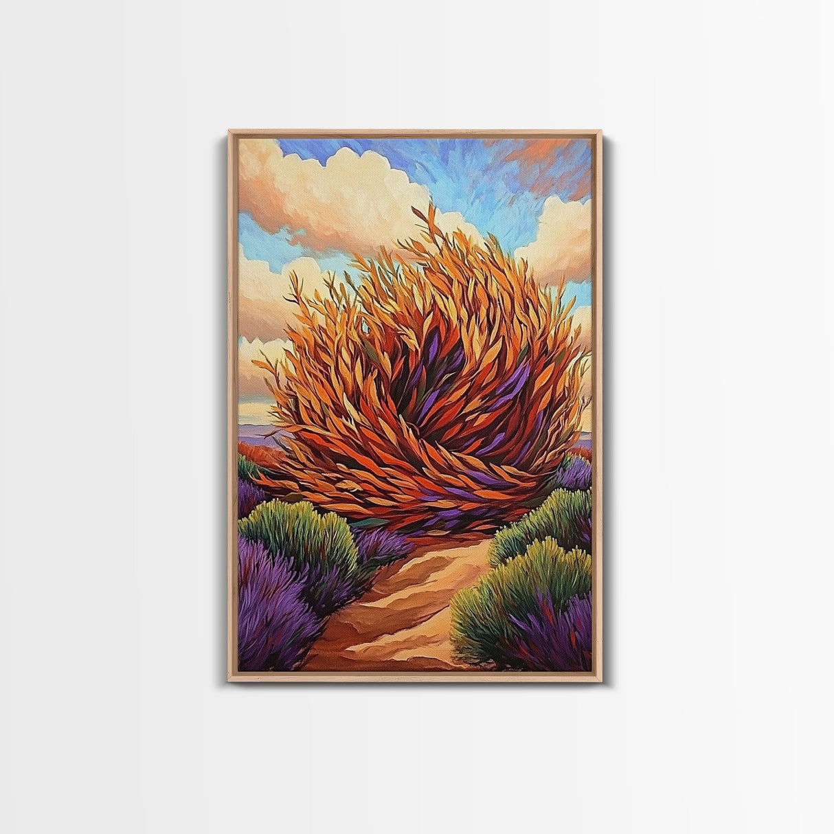 Desert Winds, Autumn Tumbleweed, Nature Path, Wild Colors, Framed Canvas Print, Entryway Wall Art, Fall Rustic Decor, Southwest Art