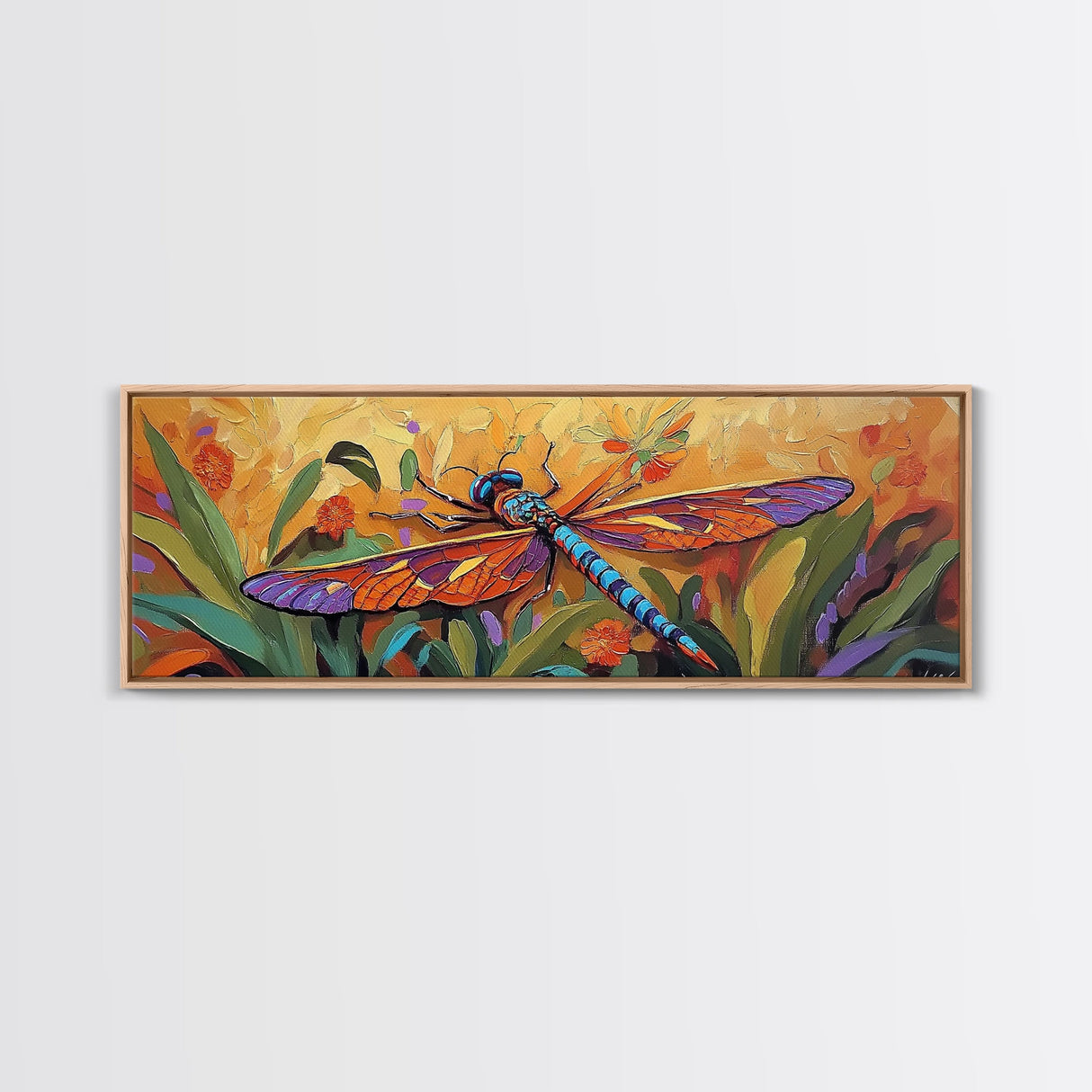 Vibrant Dragonfly, Nature Wall Art, Autumn Decor, Boho Art, Framed Canvas Print, Colorful Insect Painting, Kitchen Wall Art