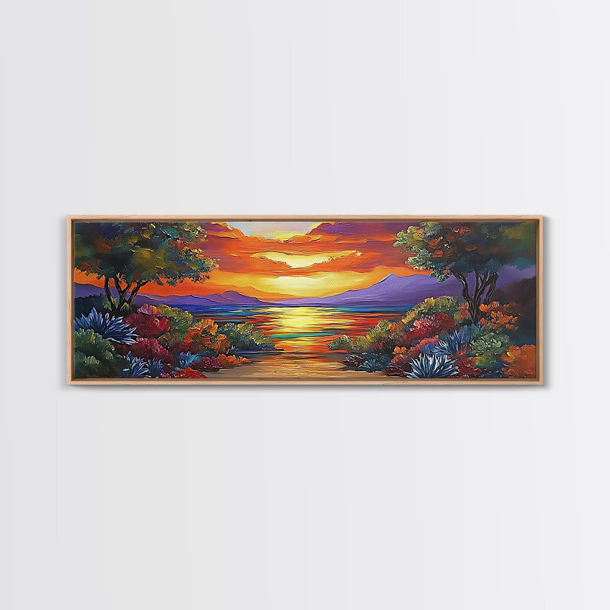 Tropical Sunset, Coastal Trees, Vibrant Horizon, Colorful Evening, Canvas Print, tropical paradise wall art, sunset lover gift