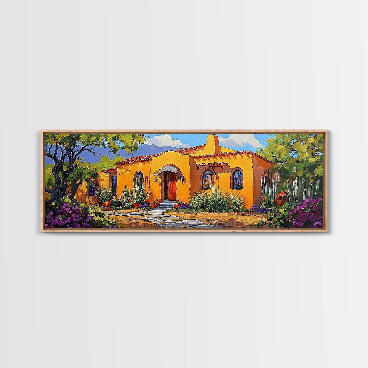 Desert Casa Art, Colorful Home, Cactus Painting, Framed Canvas Print, Vibrant Southwest Decor, Living Room Wall Art, Spanish Style Art
