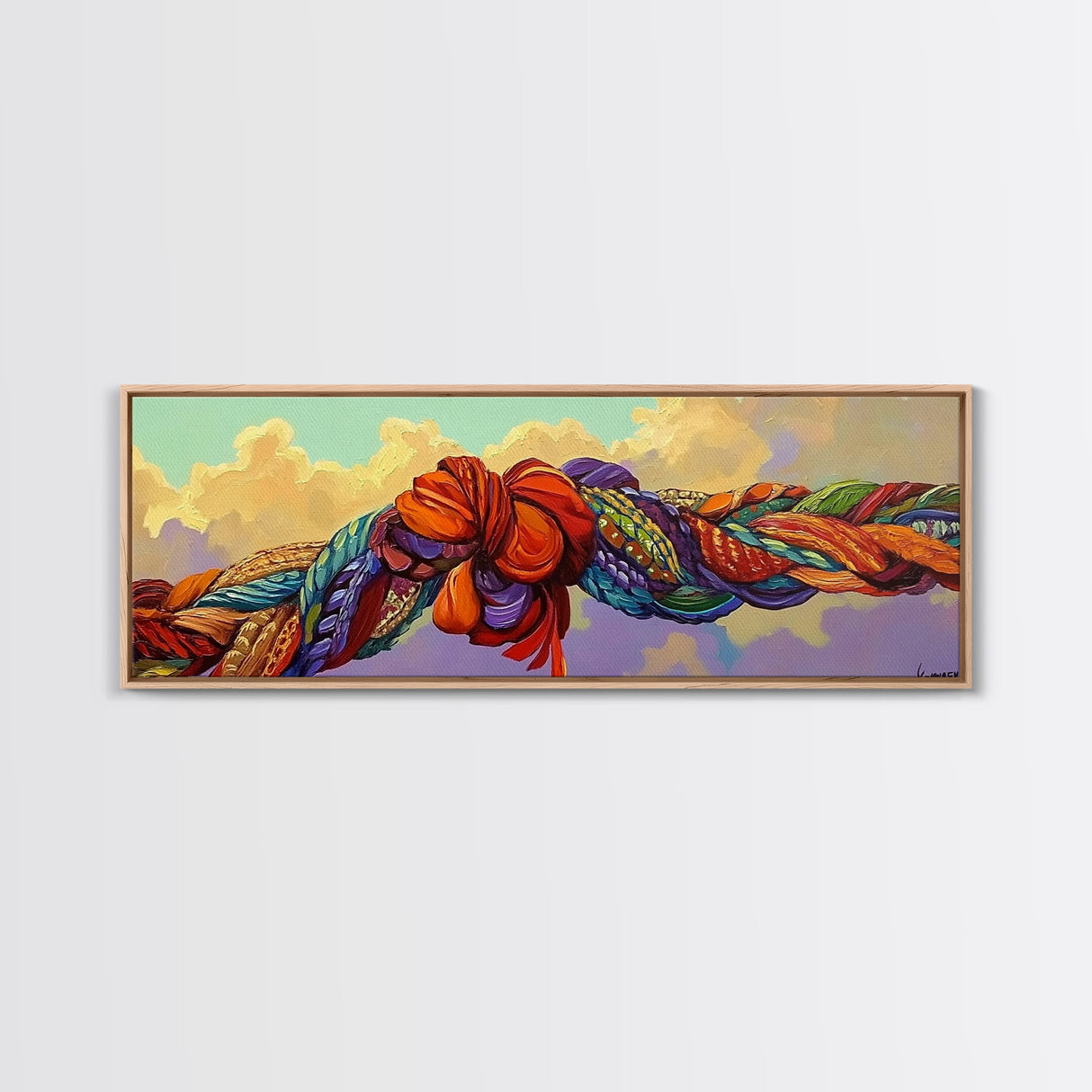 Colorful Rope Knot, Textured Fabric Art, Whimsical Decor, Framed Canvas Print, abstract textile art, fiber wall art, boho bedroom