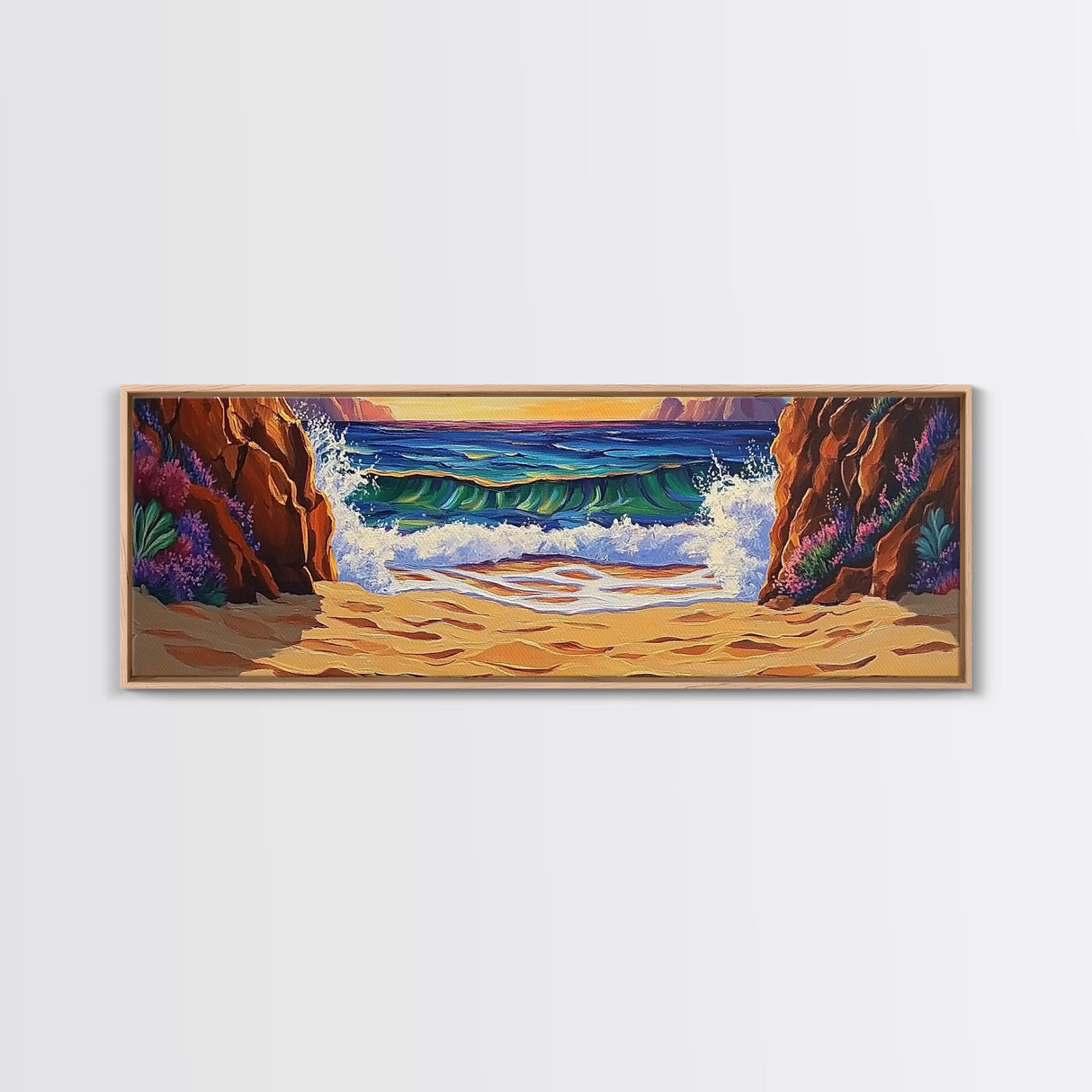 Seaside Cove, Ocean Escape, Beach Waves, Canvas Print, tropical coastal painting, vibrant ocean wall art, bathroom nautical print