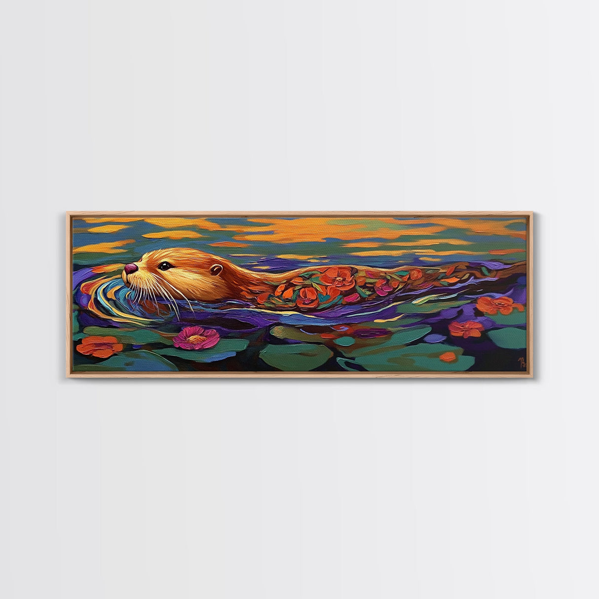 Whimsical Otter, Floral Animal, Playful River, Canvas Print, cute otter painting, animal nursery decor, boho animal print