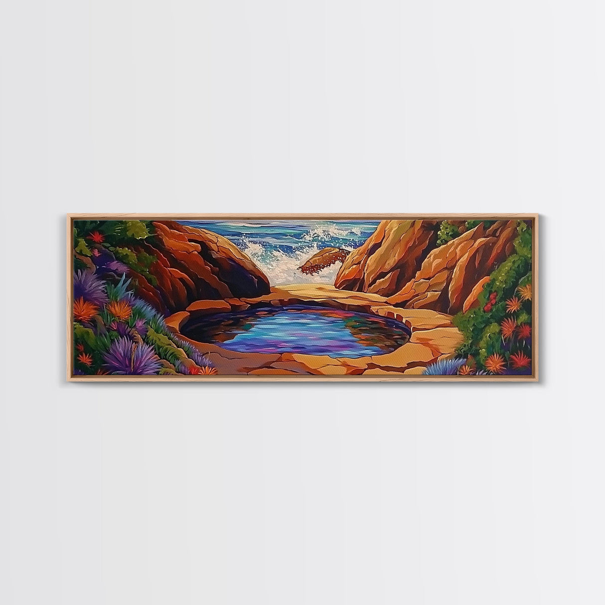 Tidal Pool Escape, Coastal Flowers, Ocean Breeze, Framed Canvas Print, Spa Wall Art, Nature Inspired Decor, Beach Vibe Artwork