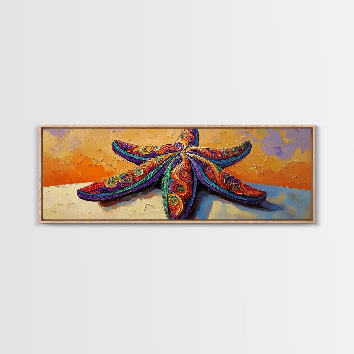 Starfish Art, Coastal Decor, Ocean Sunset, Framed Canvas Print, Vibrant Sea Life, Beach House Wall Art, Tropical Boho Style
