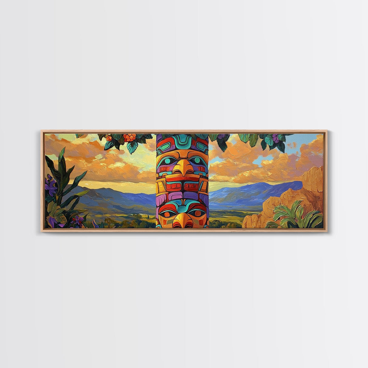 Totem Pole Art, Southwest Style, Desert Sky, Framed Canvas Print, Native Inspired, Living Room Wall Art, Cultural Landscape