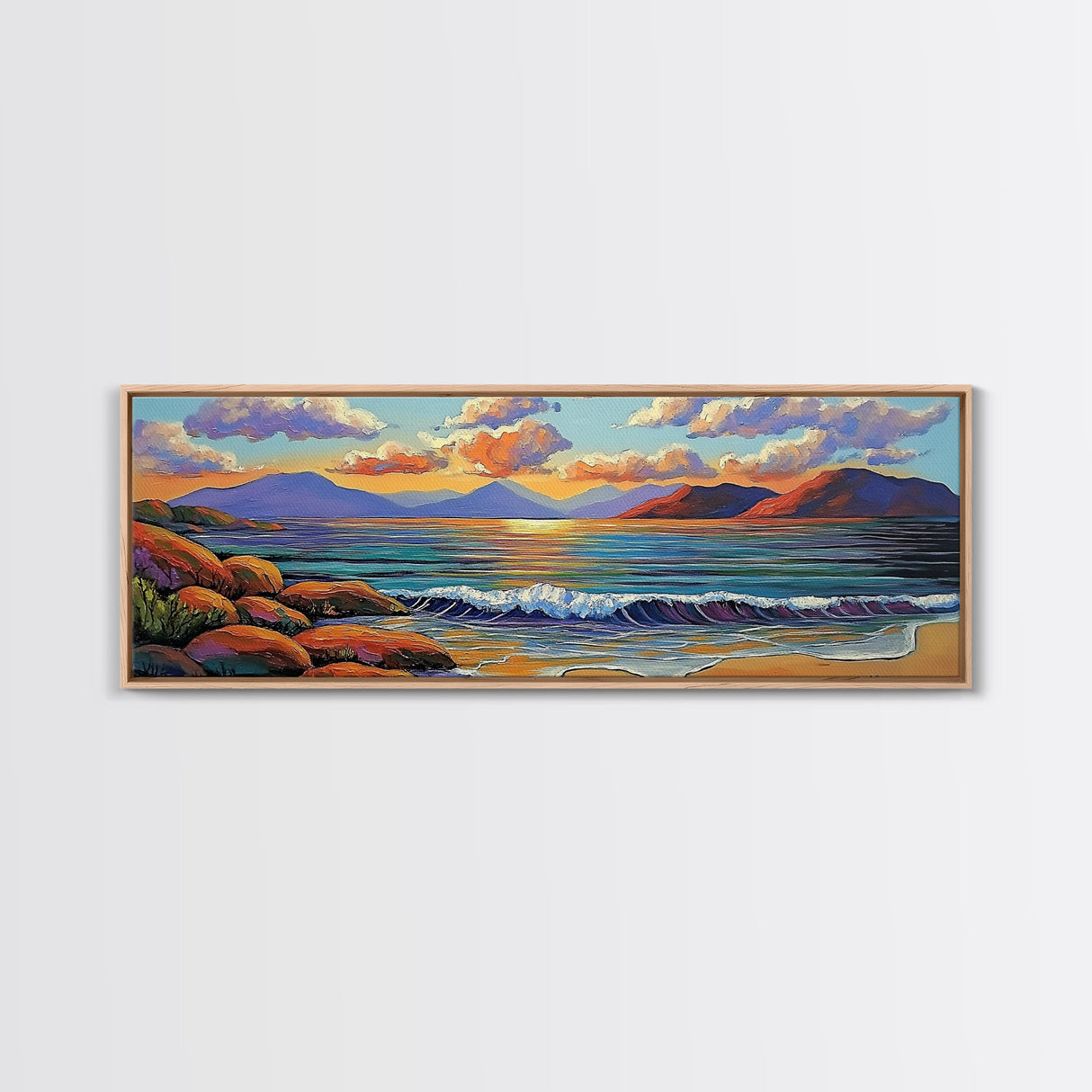 Tranquil Sunset Waves, Ocean Horizon Scene, Coastal Landscape Wall Art, Canvas Print, Relaxing Living Room Decor, Beach House Artwork