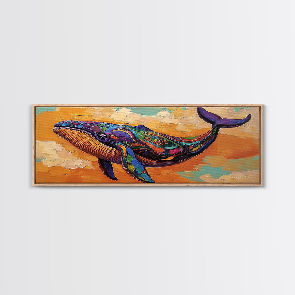 Colorful Whale Art, Ocean Animal, Abstract Sea Life, Nautical Decor, Canvas Print, Coastal Nursery Wall Art, Boho Sea Creature
