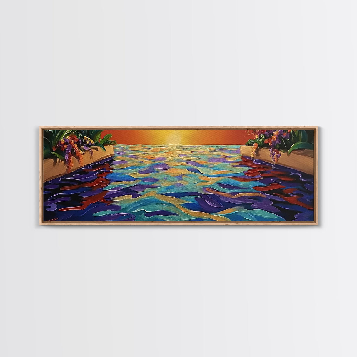 Sunset Infinity Pool, Tropical Water Reflection, Vibrant Resort View, Canvas Print, Bathroom Wall Art, Dreamy Landscape, Modern Art