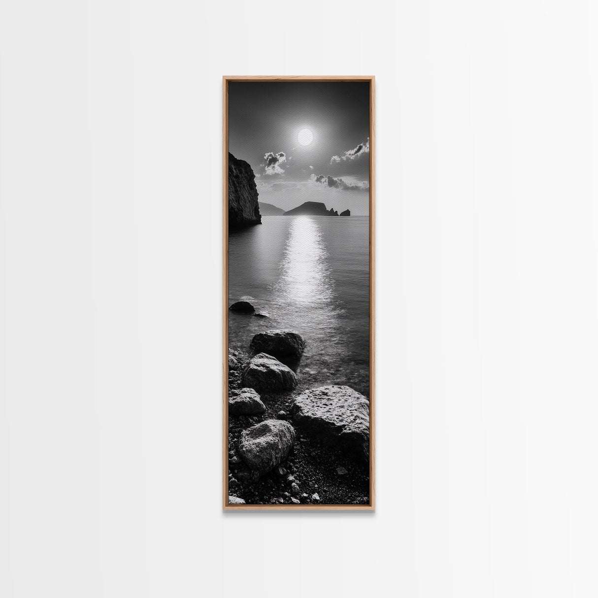 Moonlight Ocean View, Coastal Photography Art, Seascape Print, Framed Canvas Print, Bathroom Wall Art, Neutral Beach Decor