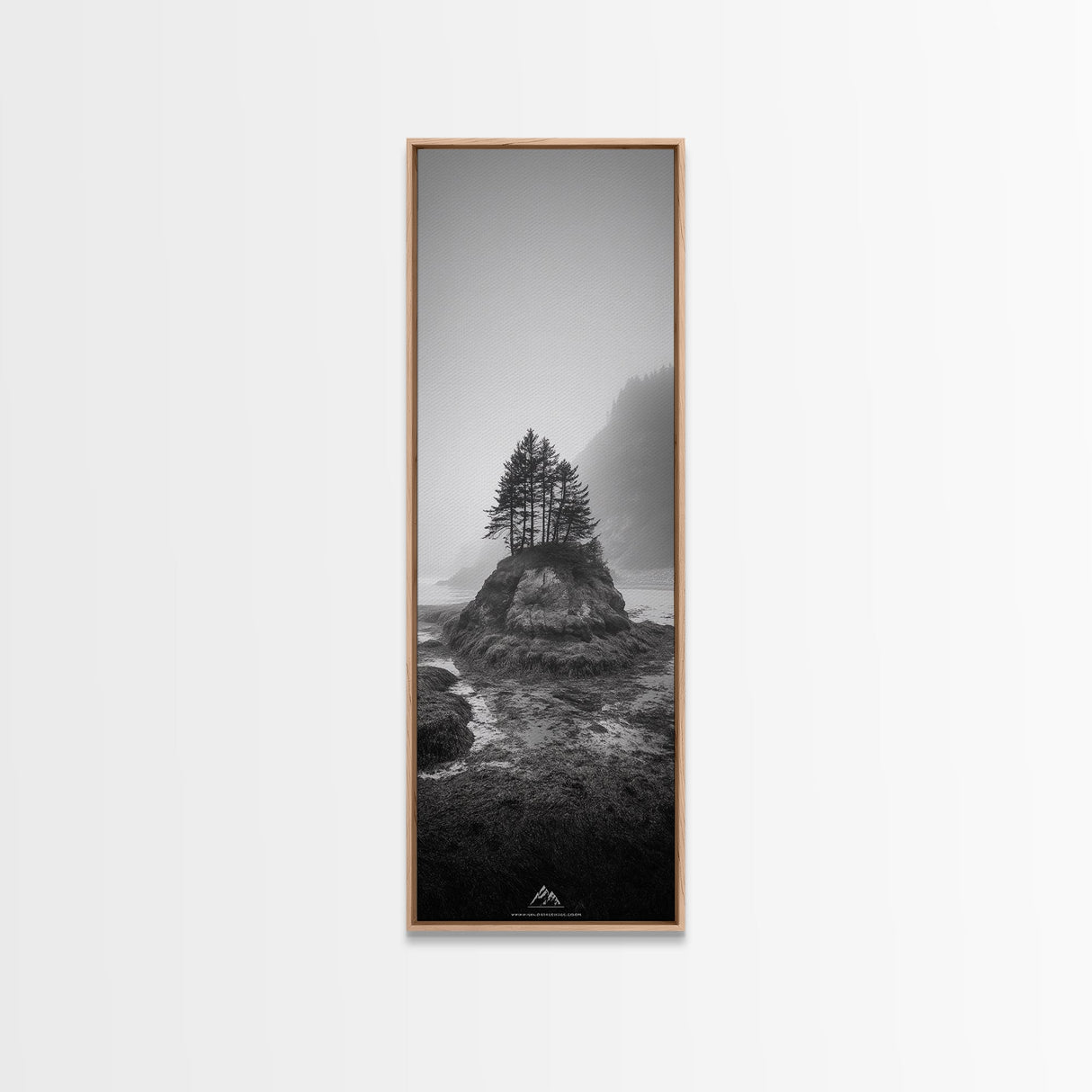 Foggy Island Trees, Pacific Northwest Nature, Moody Wall Art, Framed Canvas Print, Rustic Cabin Decor, Minimalist Forest Print