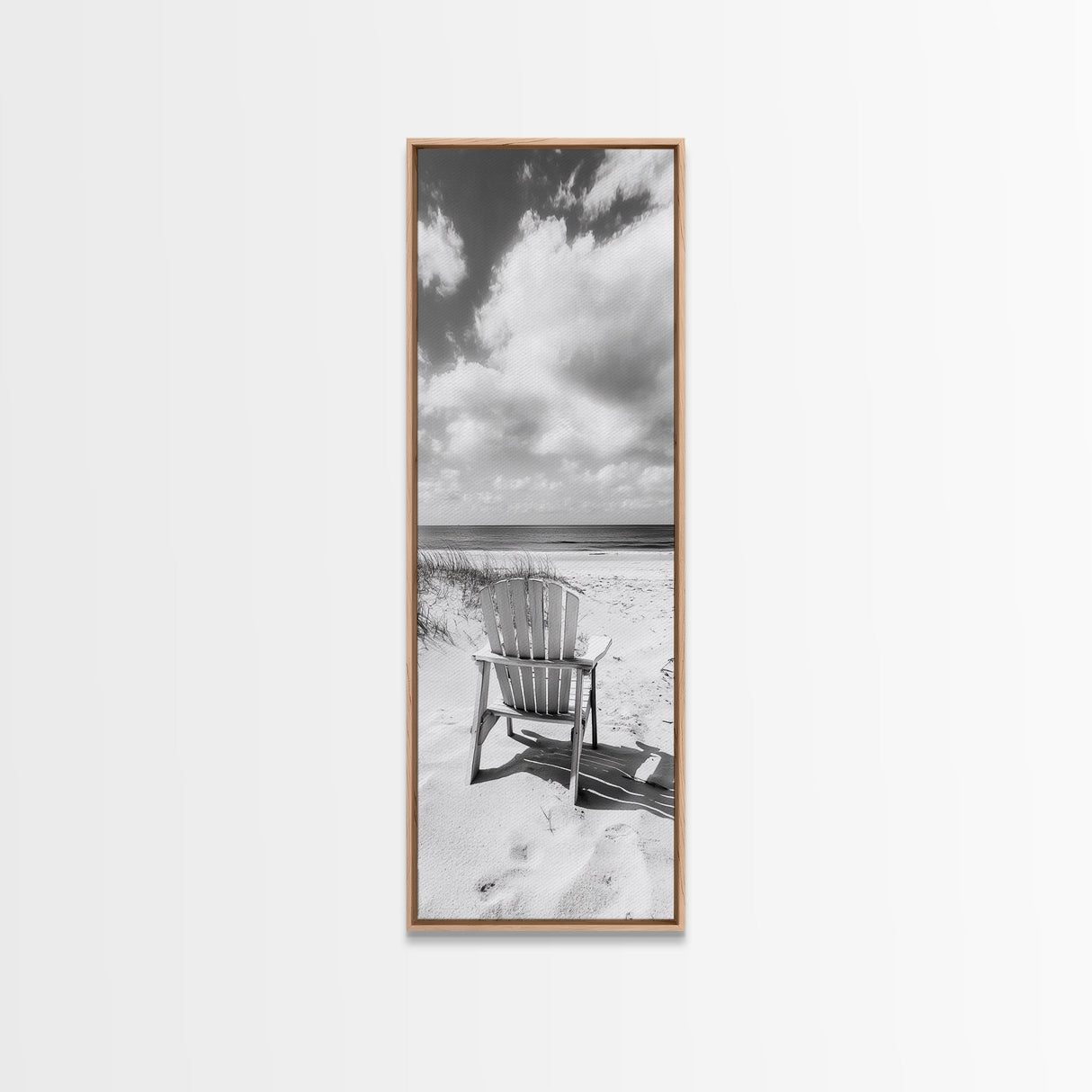 Ocean View Chair, Sandy Dunes, Seaside Retreat, Minimalist Beach, Calm Vibes, Framed Canvas Print, Bedroom Wall Art, Coastal Cottage Style