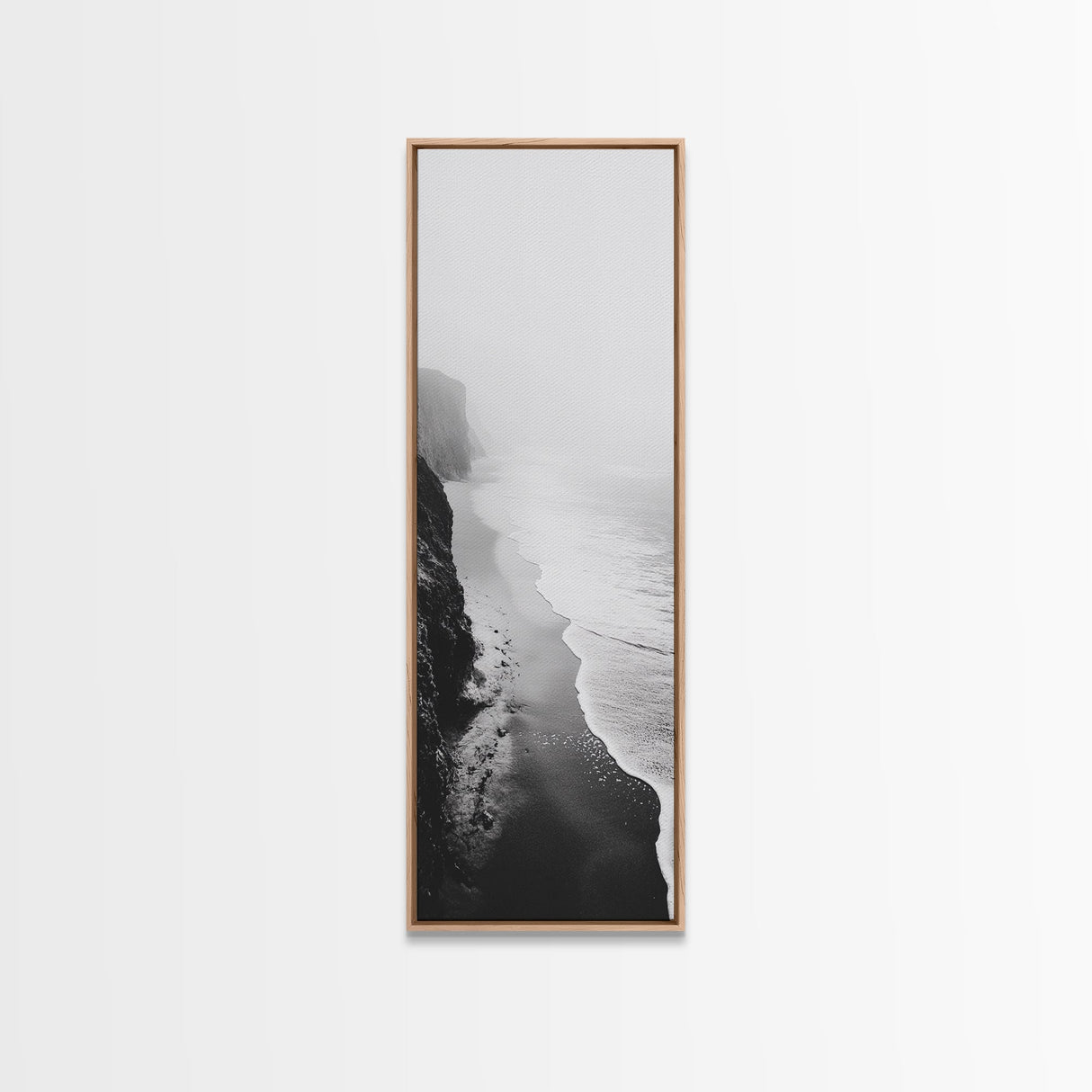 Foggy Cliffs, Ocean Shoreline, Monochrome Beach, Canvas Print, Black and white beach art, Coastal minimalist hallway decor, Modern seascape gift