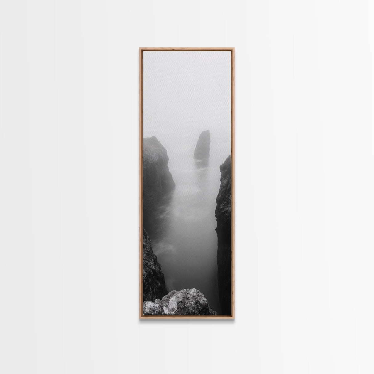 Foggy Cliffs, Coastal Serenity, Ocean Landscape, Nature Photography, Framed Canvas Print, Minimalist Wall Art, Bedroom Wall Decor