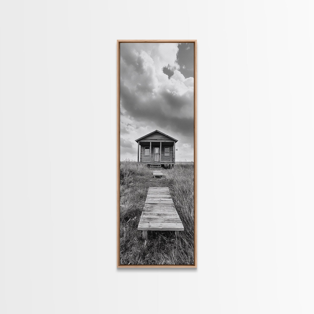 Rustic Cabin, Country Path, Prairie Landscape, Black and White Photo, Framed Canvas Print, Farmhouse Wall Art, Autumn Decor, Nature Style