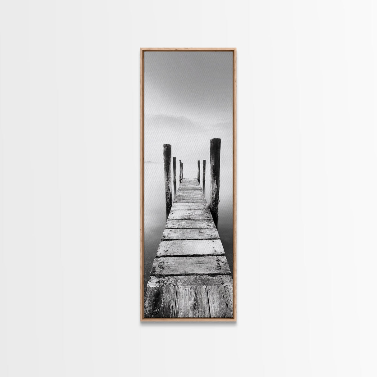 Rustic Dock, Peaceful Lake, Minimal Landscape, Black and White Art, Canvas Print, Tranquil Nature Scene, Entryway Art, Bedroom Wall Art