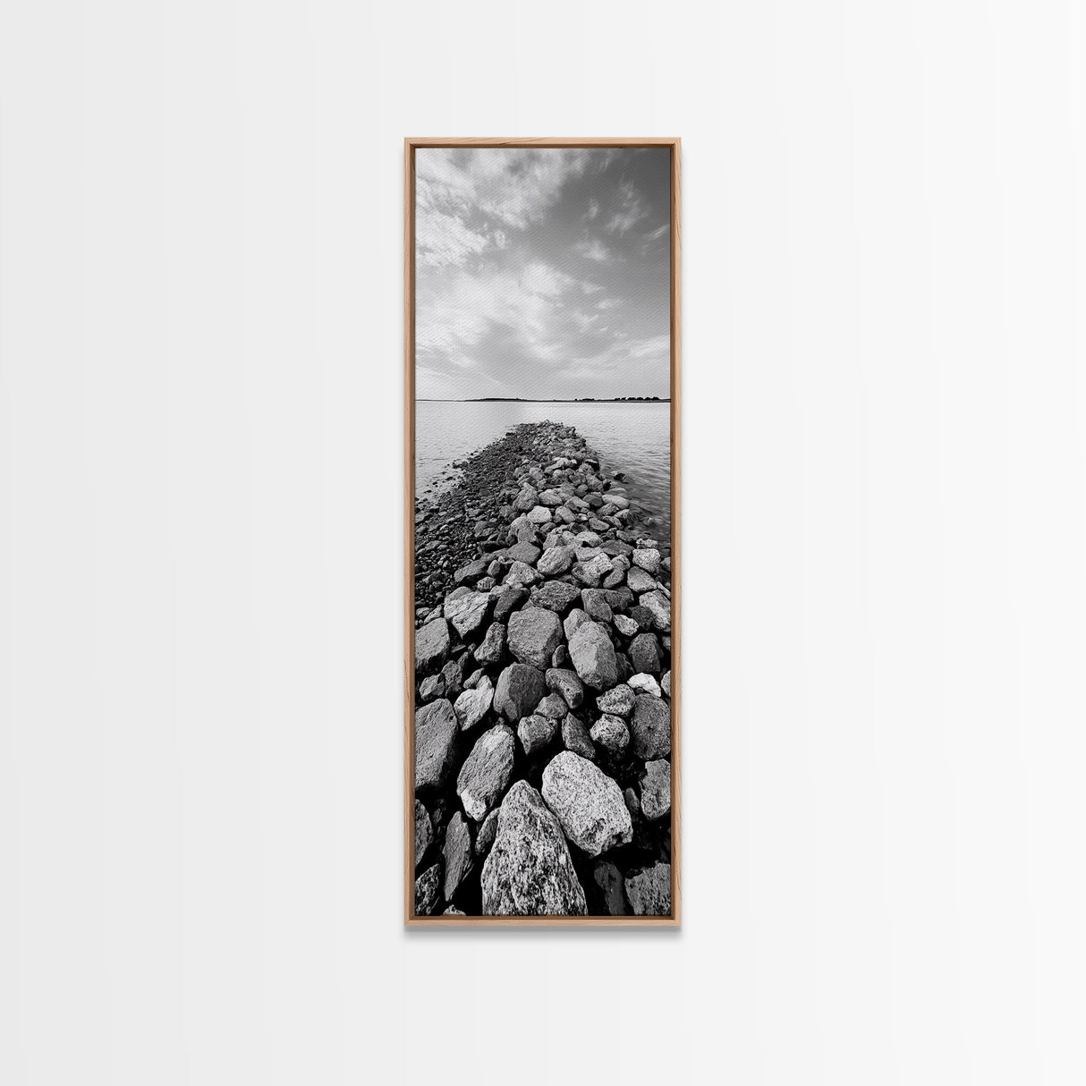 Rocky Jetty, Ocean Horizon, Black and White Seascape, Minimalist Nature, Canvas Print, Neutral Wall Decor, Office Wall Art, Hallway Decor