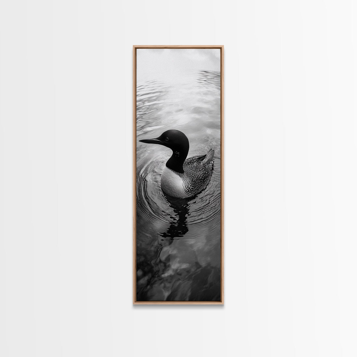 Water Loon, Lake Bird, Floating Wildlife, Nature Stillness, Serene Waterfowl Framed Canvas Print, Cabin Wall Art Rustic Lakehouse Decor