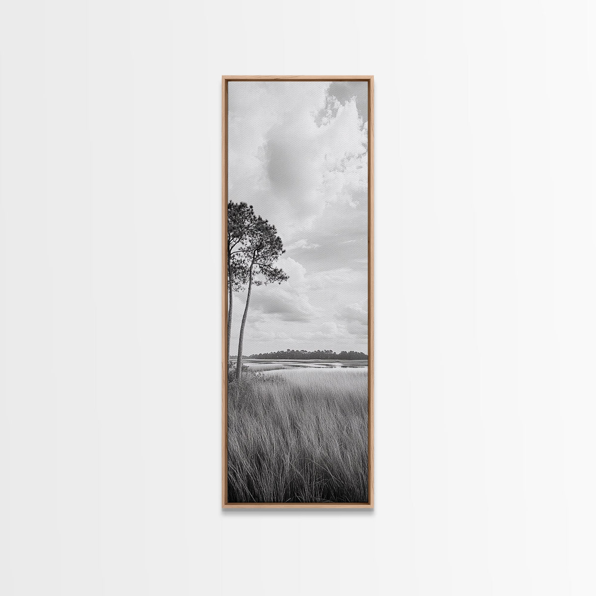 Marshland Trees, Coastal Wetlands, Serene Landscape, Peaceful Horizon, Framed Canvas Print, Office Wall Art, Minimalist Nature Art