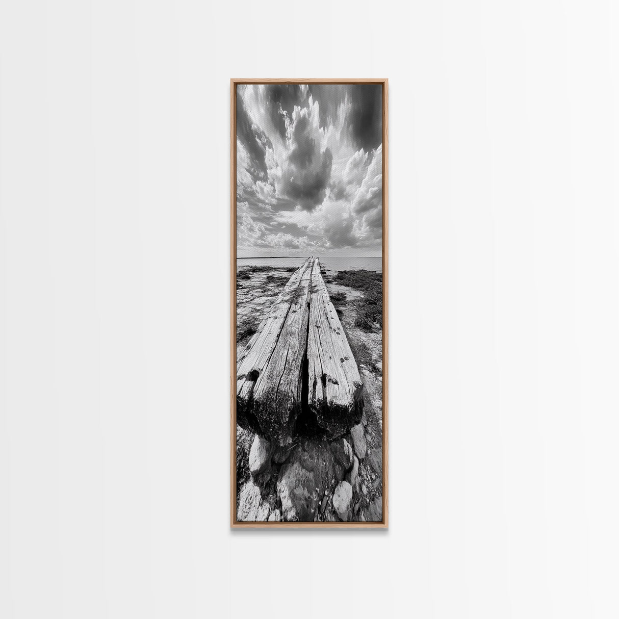 Weathered Pier End, Dramatic Ocean View, Minimalist Coastal Landscape, Canvas Print, Living Room Fall Wall Art, Rustic Decor
