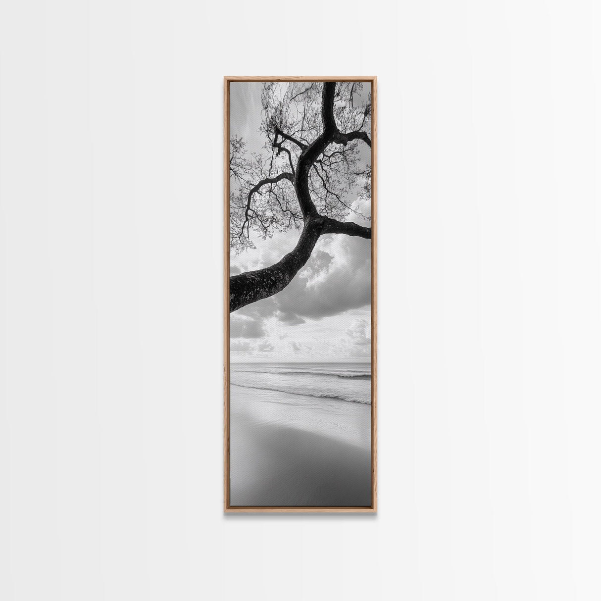 Ocean Tree View, Beach Horizon, Minimal Branches, Framed Canvas Print, Coastal Living Room Art, Neutral Decor, Zen Nature Photography