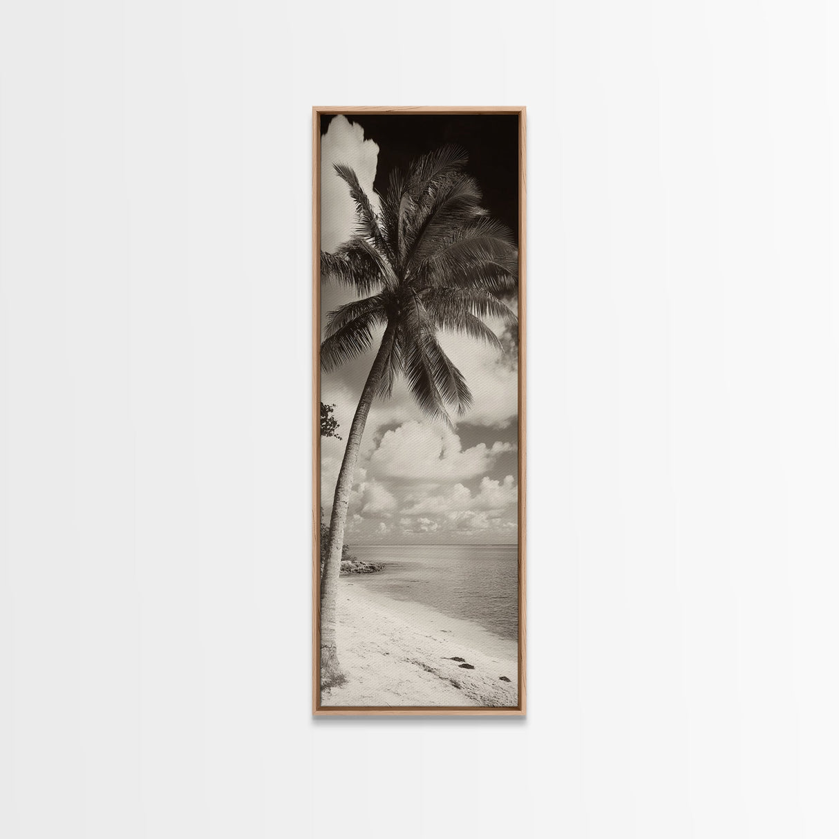 Tropical Palm Tree, Seaside Tranquility, Island Breeze, Framed Canvas Print, Bathroom Wall Art, Boho Beach Decor, Coastal Vibes