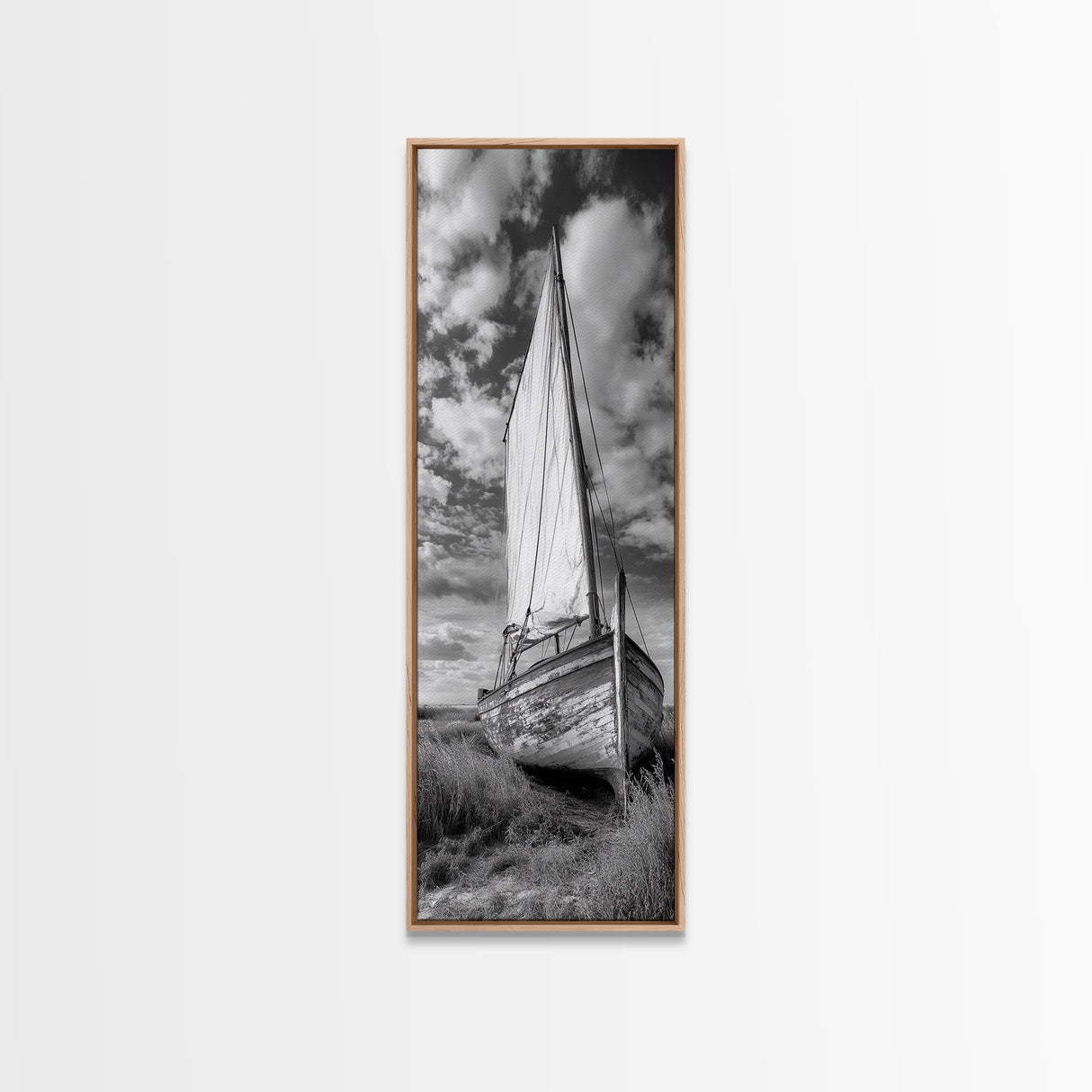 Weathered Sailboat Scene, Coastal Rustic Charm, Seafaring Wall Decor, Framed Canvas Print, Nautical Bathroom or Hallway Art, Ocean Decor