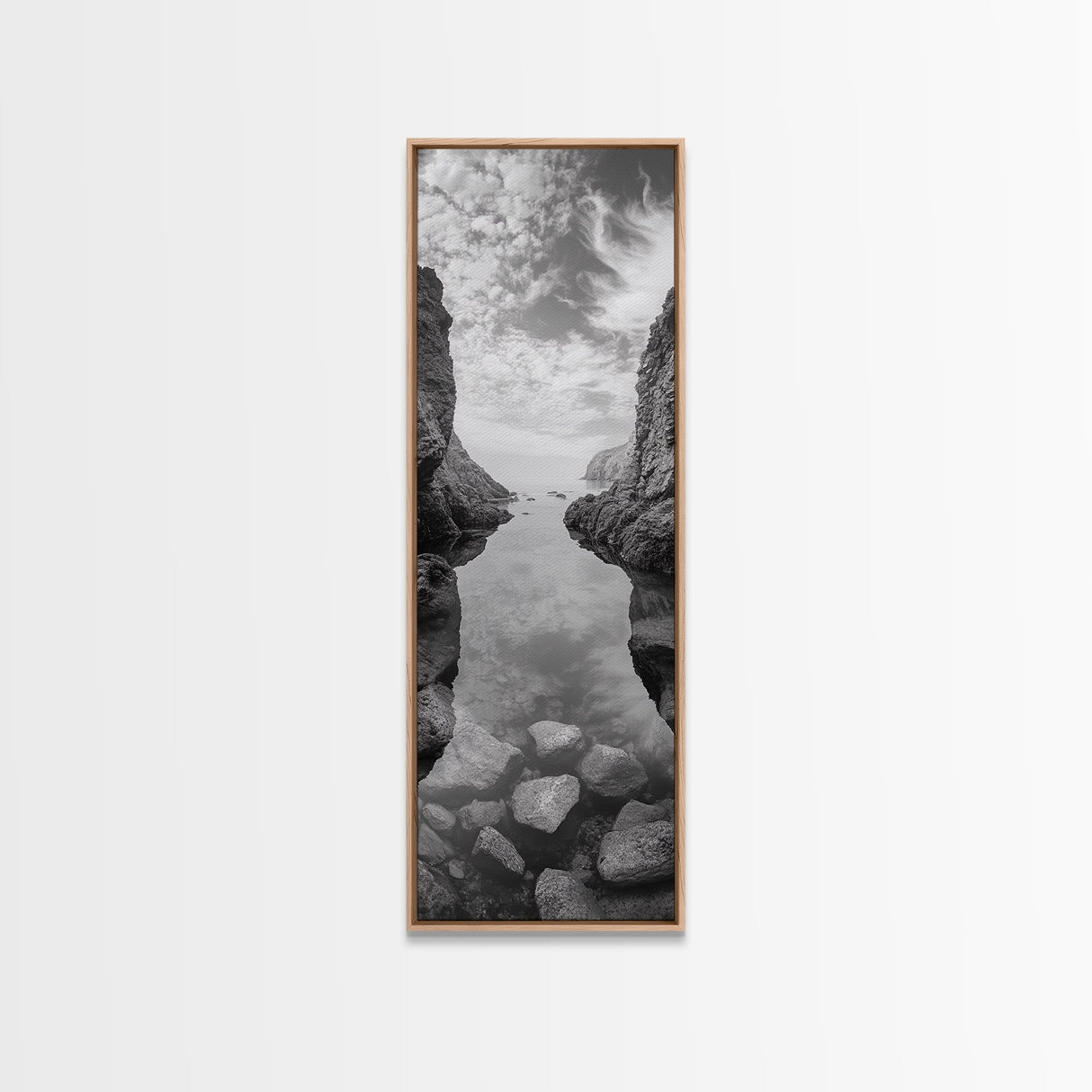 Rocky Ocean Cove, Peaceful Coastal Passage, Zen Nature Art, Framed Canvas Print, Bathroom Print, Coastal Entryway Wall Art, Beach House Decor