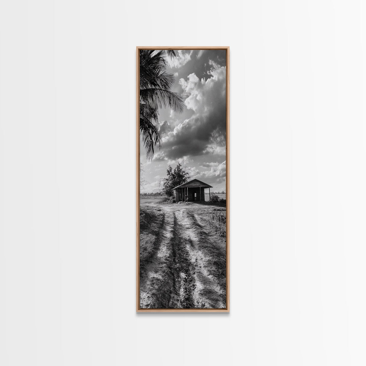 Rustic Cabin, Countryside Road, Farm Field, Palm Trees, Framed Canvas Print, Farmhouse Entryway Wall Art, Fall Landscape, Den Wall Art