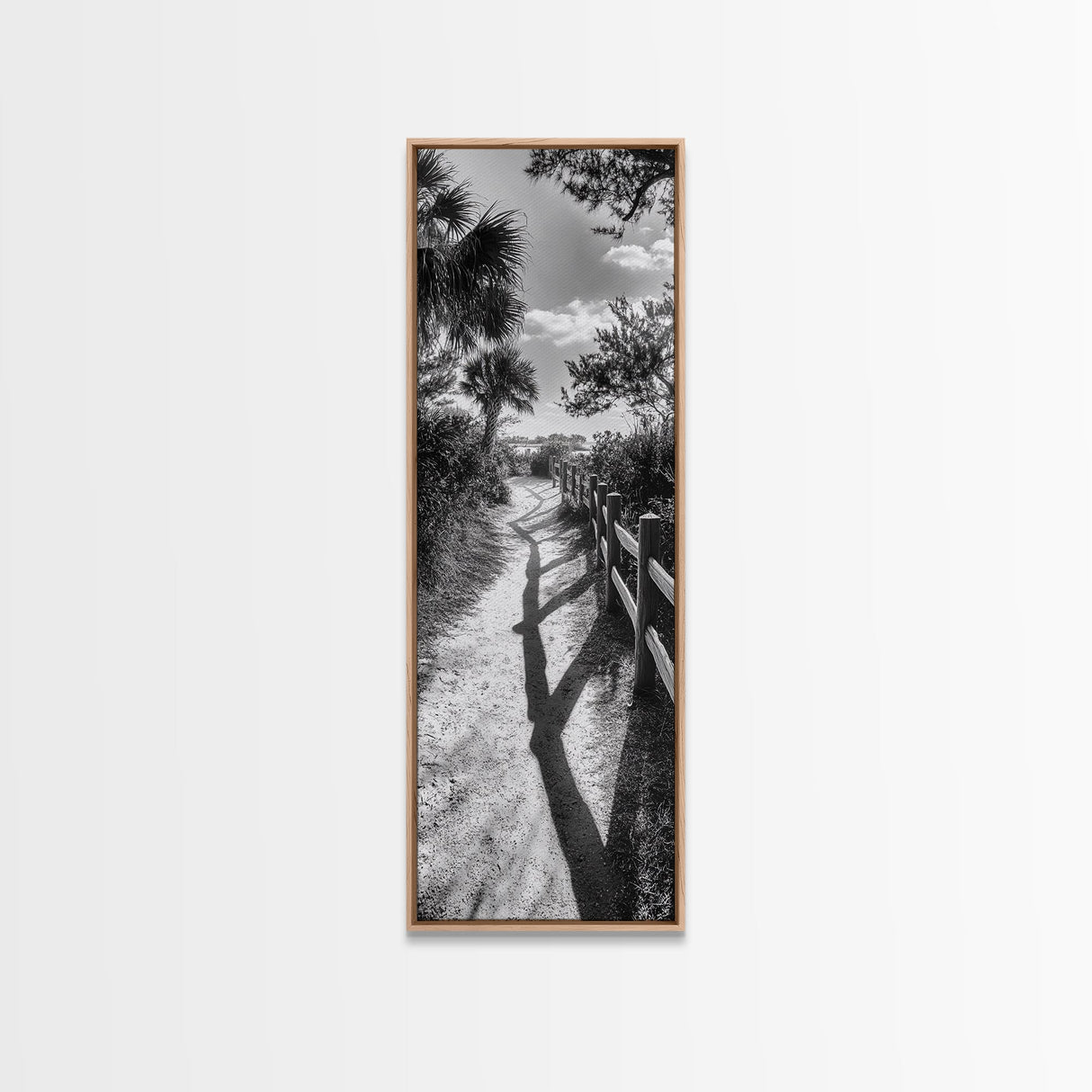 Beach Path, Palm Shadows, Coastal Walkway, Tropical Foliage, Canvas Print, Bathroom or Hallway Wall Art, Coastal Minimalist, Cozy Lodge Decor