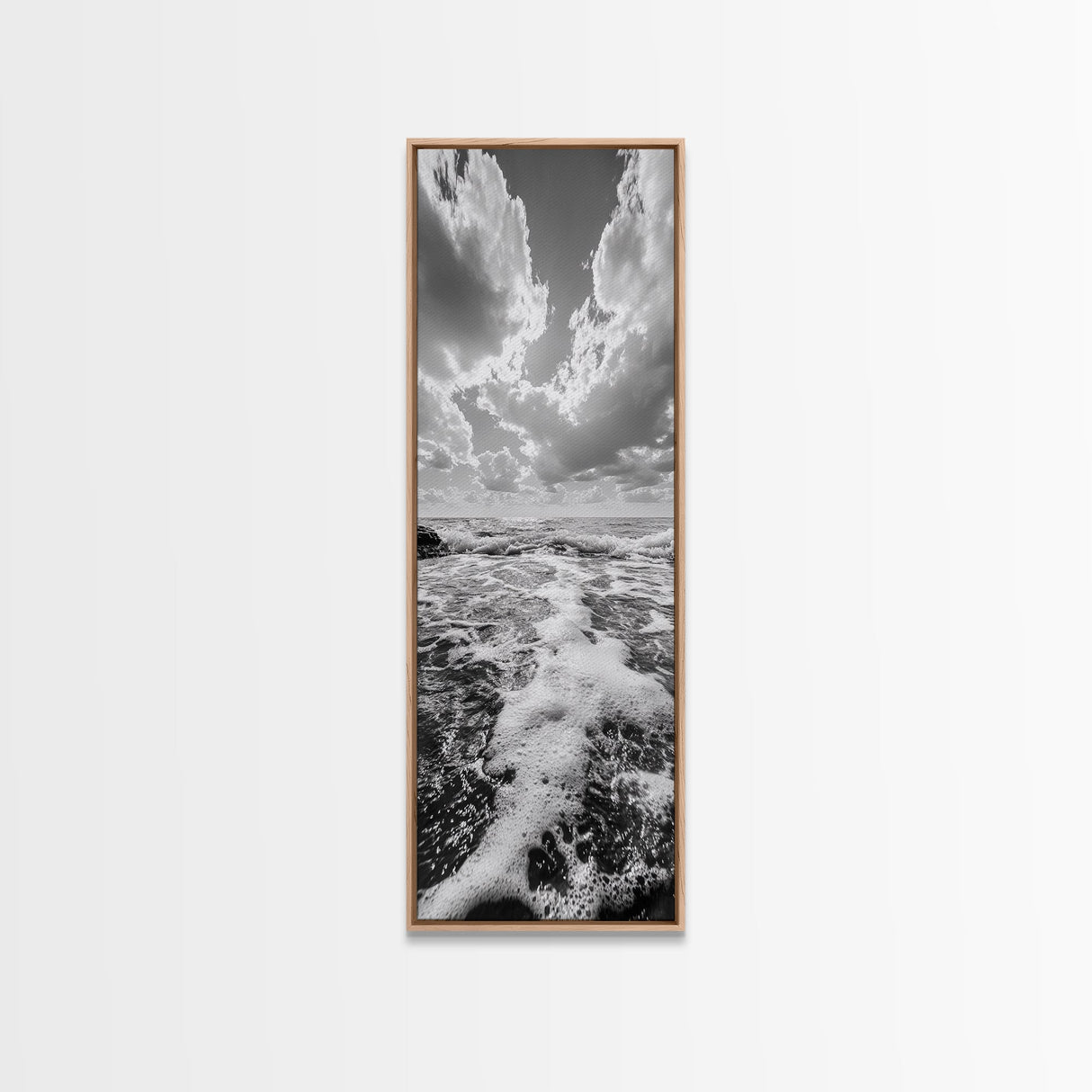Sparkling Ocean, Cloud Horizon, Sea Breeze, Framed Canvas Print, Bright Coastal Art, Bathroom or Living Room Summer Vibe Wall Decor
