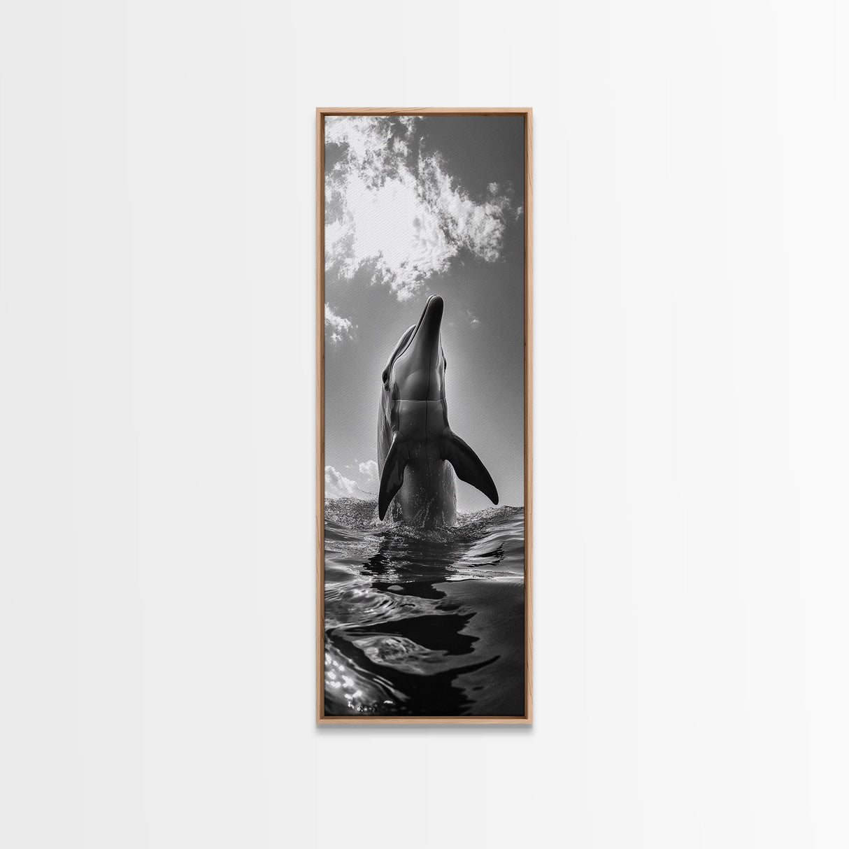 Dolphin Splash, Ocean Play, Marine Wildlife, Canvas Print, Coastal Bathroom Wall Art, Animal Lover Decor, Minimalist Ocean Scene