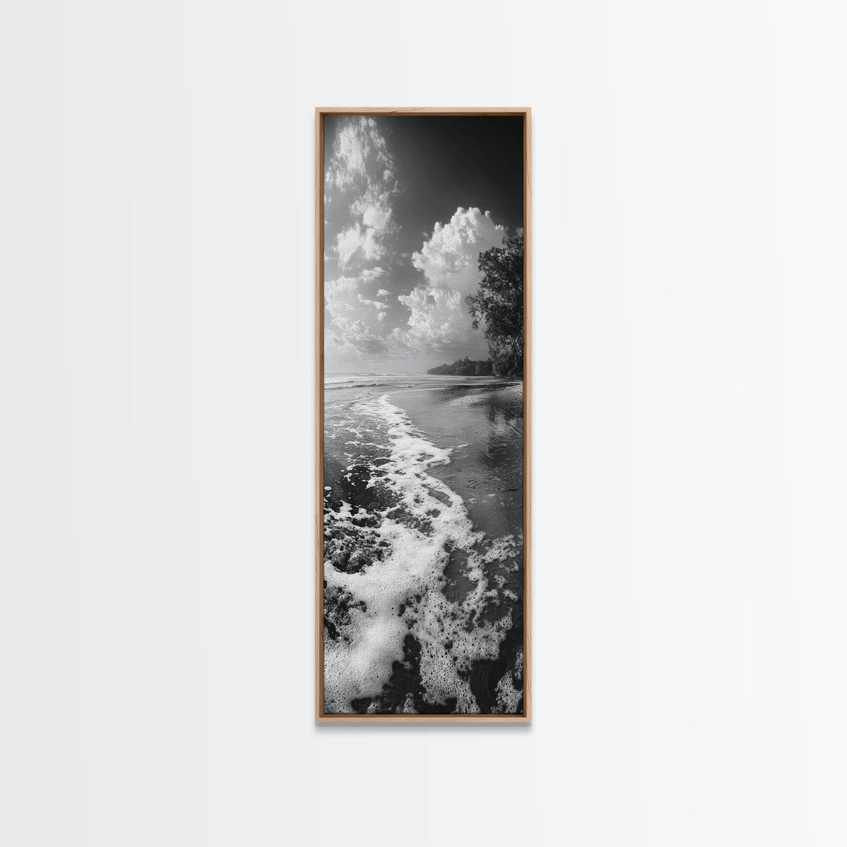 Ocean Shoreline, Coastal Decor, Beach Serenity, Nautical Style, Tranquil Scene, Framed Canvas Print, Bathroom Wall Art, Modern Beach Aesthetic
