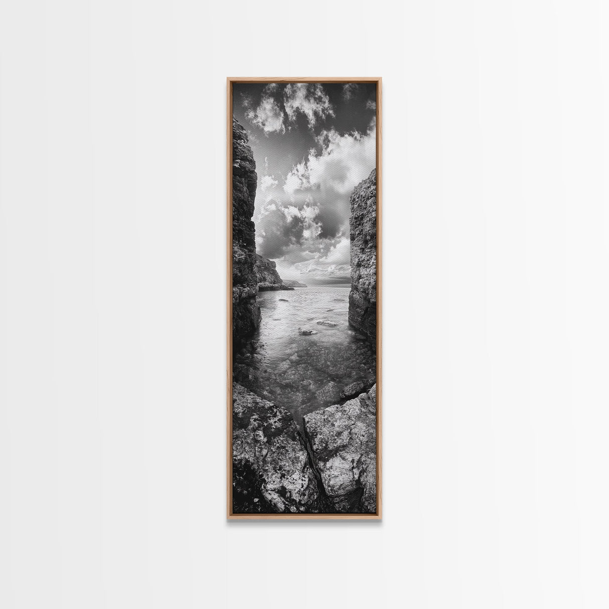 Coastal Cliff Path, Ocean Serenity, Rock Wall Art, Seascape Photography, Framed Canvas Print, Modern Coastal Decor, Bedroom Wall Art