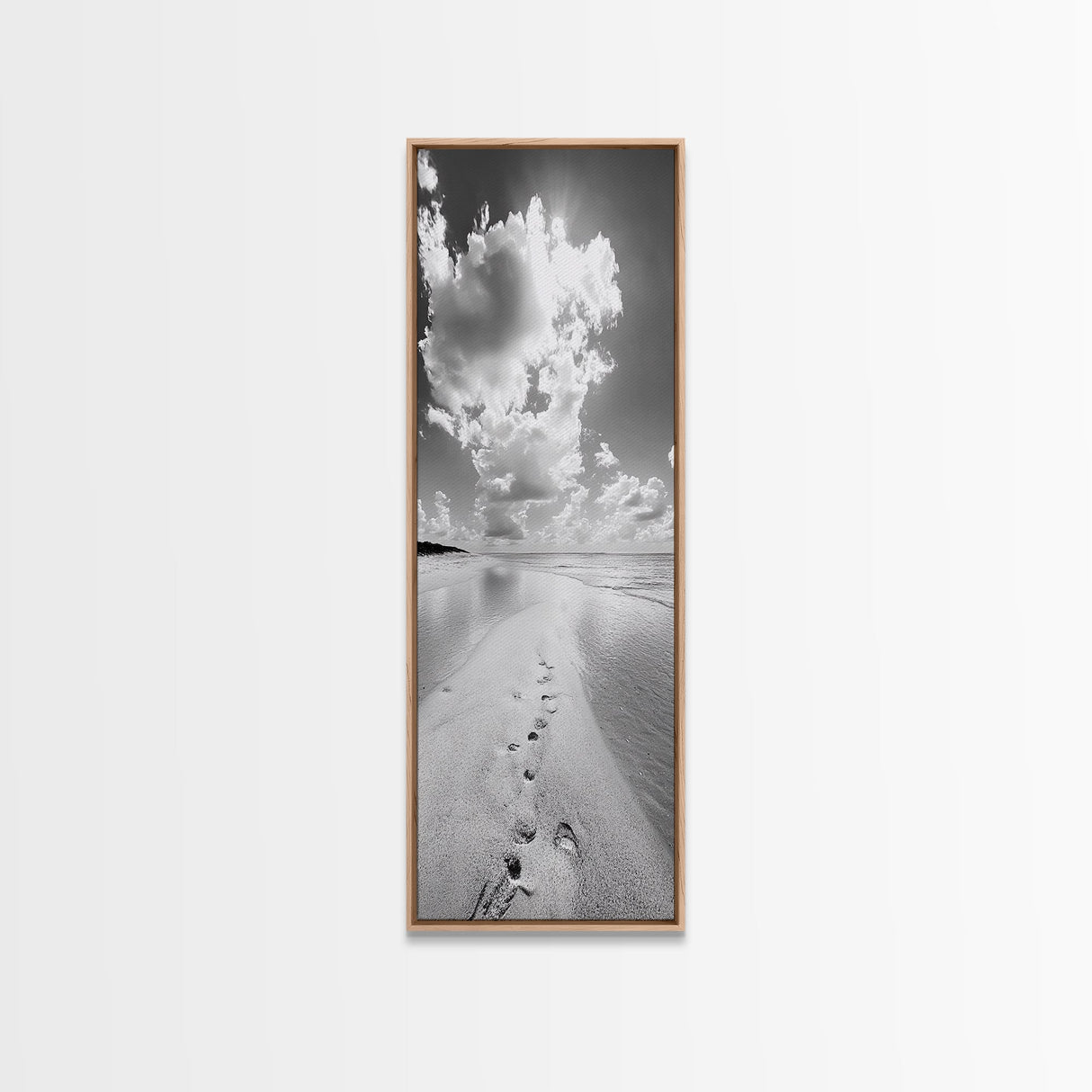 Footprints Beach Path, Ocean Shore Wall Art, Minimalist Seascape Style, Relaxing Bathroom Decor, Framed Canvas Print, Coastal Vibes