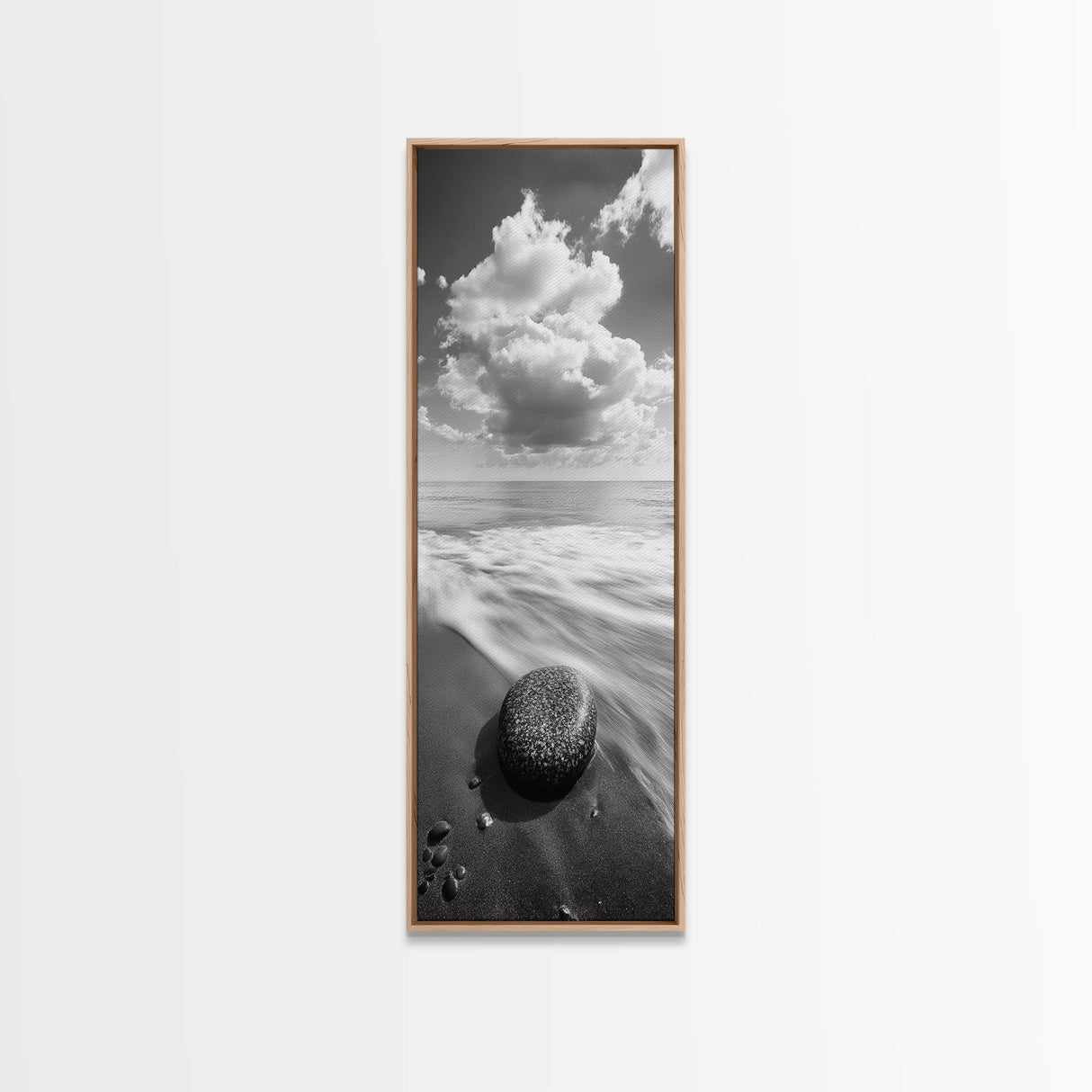 Beach Stone, Ocean Foam, Rolling Waves, Canvas Print, Nature Inspired Art, Coastal Decor, Serene Living Room Wall Art, Tranquil Design